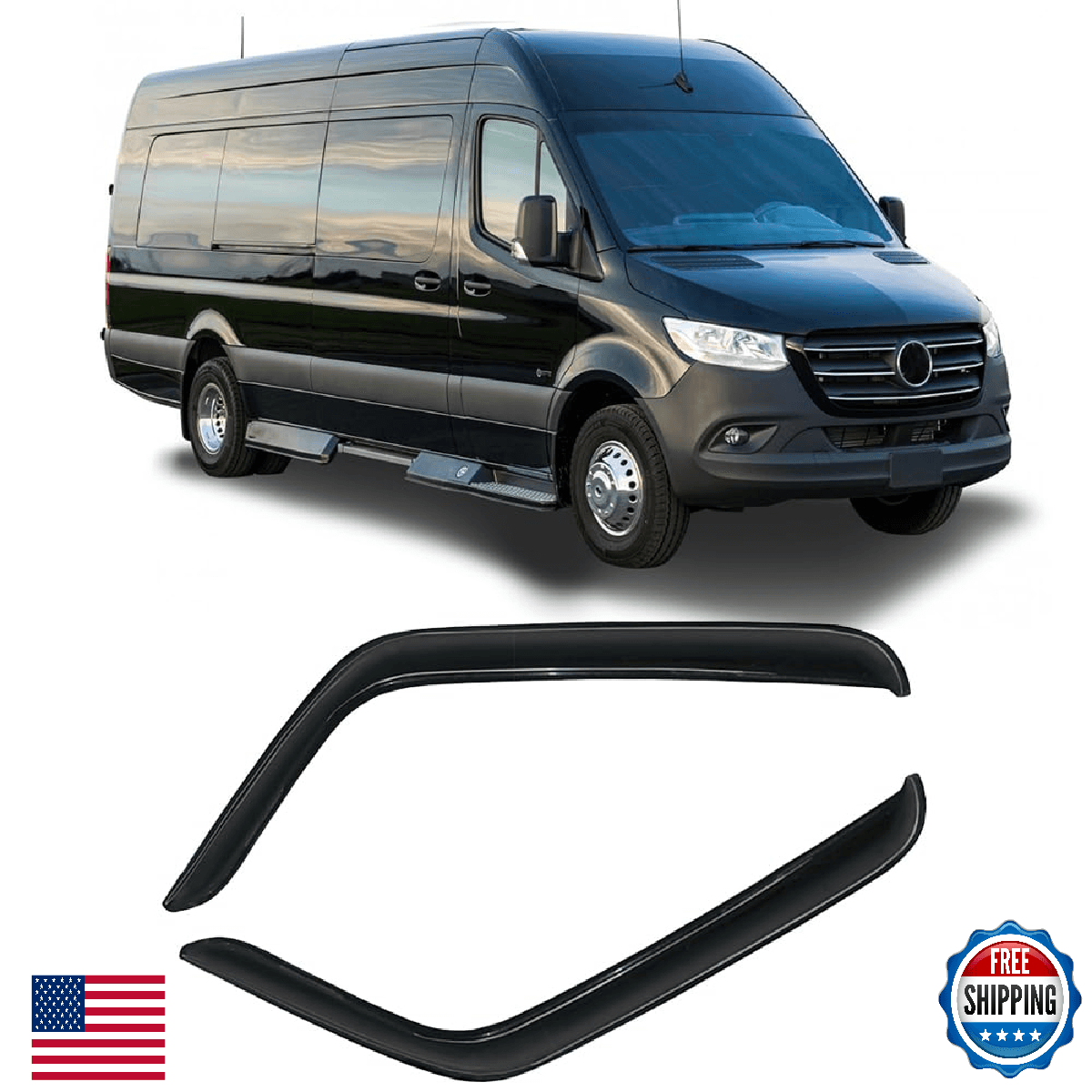 STARTSHIP MB58 Side Window Visor Vent Deflector 2pcs Tape-On For Sprinter 19-21 - Image 1