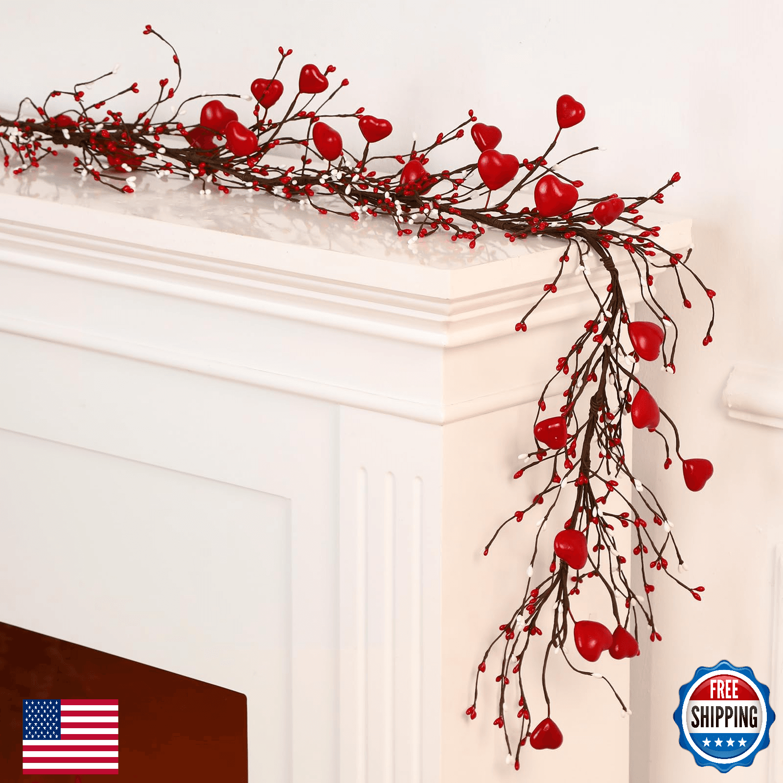 Yuxung Valentine's Day 4.5ft Pip Berry Garland with 30 LED Fairy Lights - Image 1