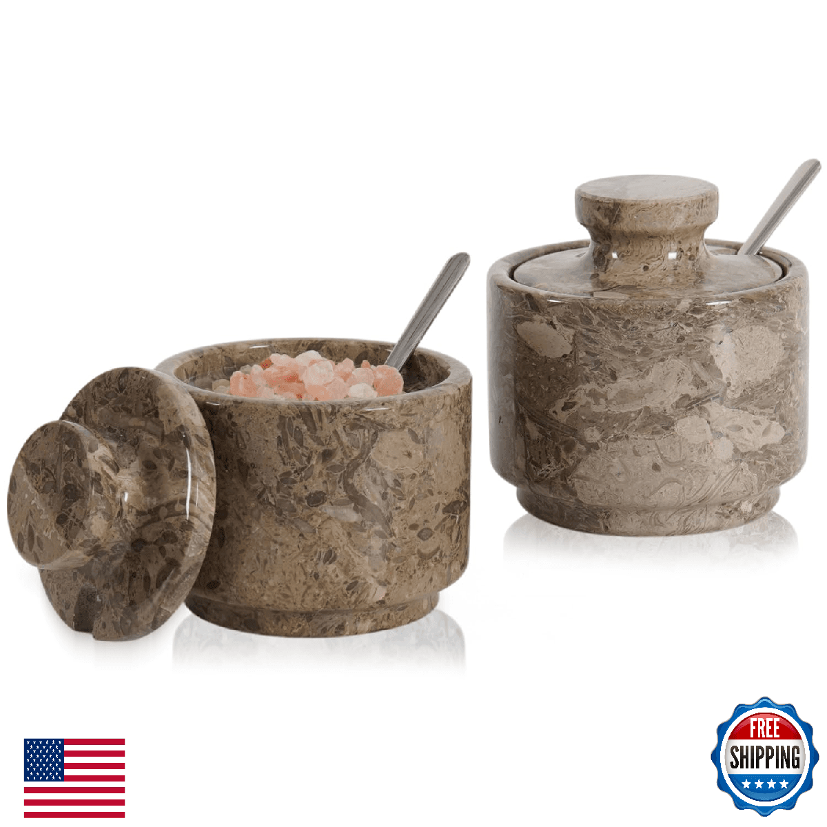 MARBLOUS KRAFTS Marble Salt Cellar 3 Inch Oceanic Flaky Salt Holder for Countert - Image 1