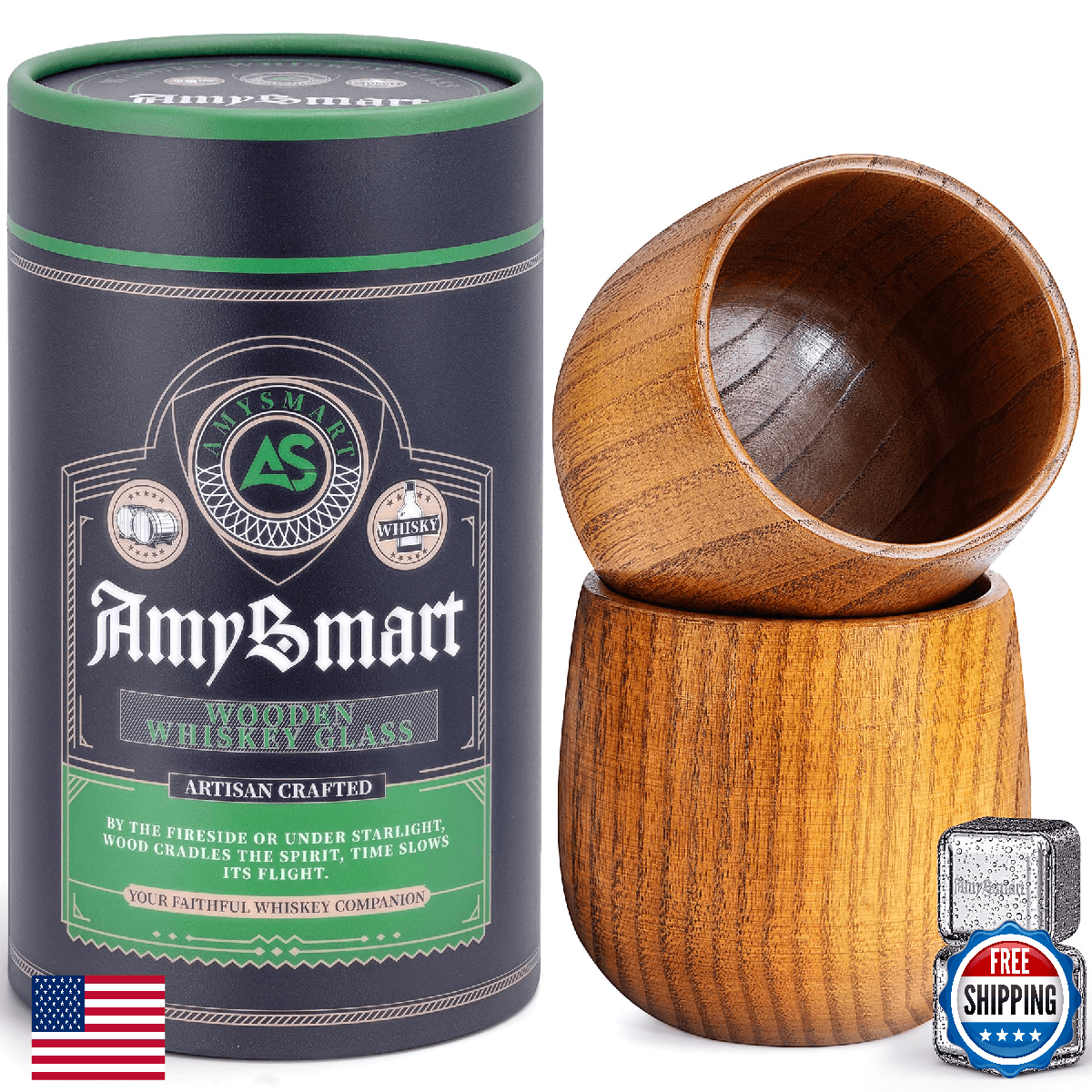 Handcrafted Wooden Whiskey Glass with Gift Tube – Charred Old Fashioned Glass,Ch - Image 1