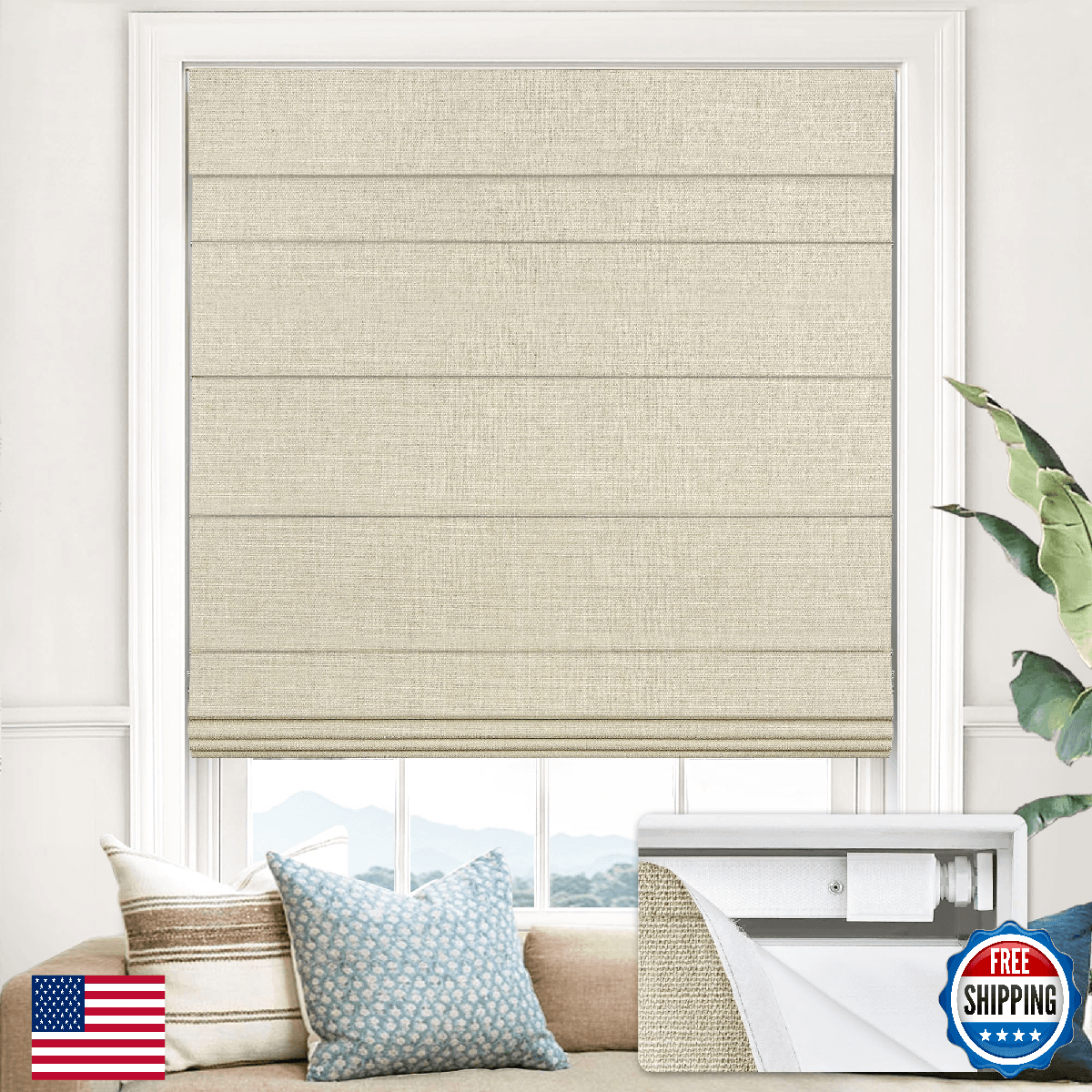 UNISHADES 100% Blackout No Tools No Drill Cordless Roman Shades for Windows, Siz - Image 1
