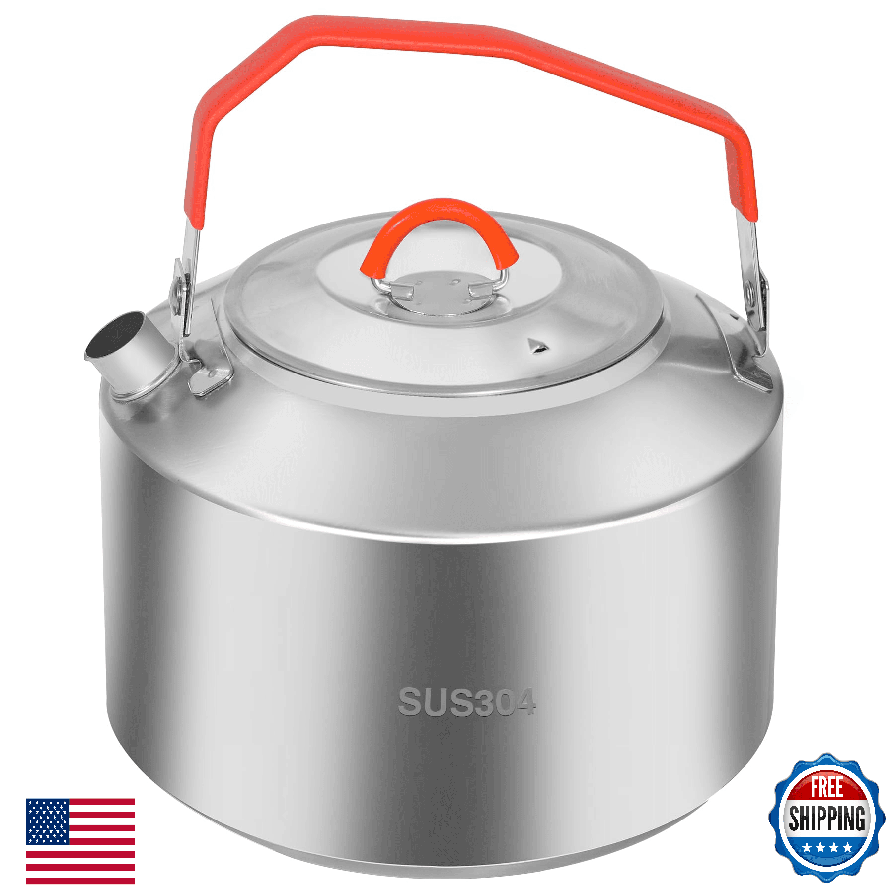REDCAMP 1.6L Stainless Steel Camping Kettle Lightweight Water Pot w/ Handle - Image 1