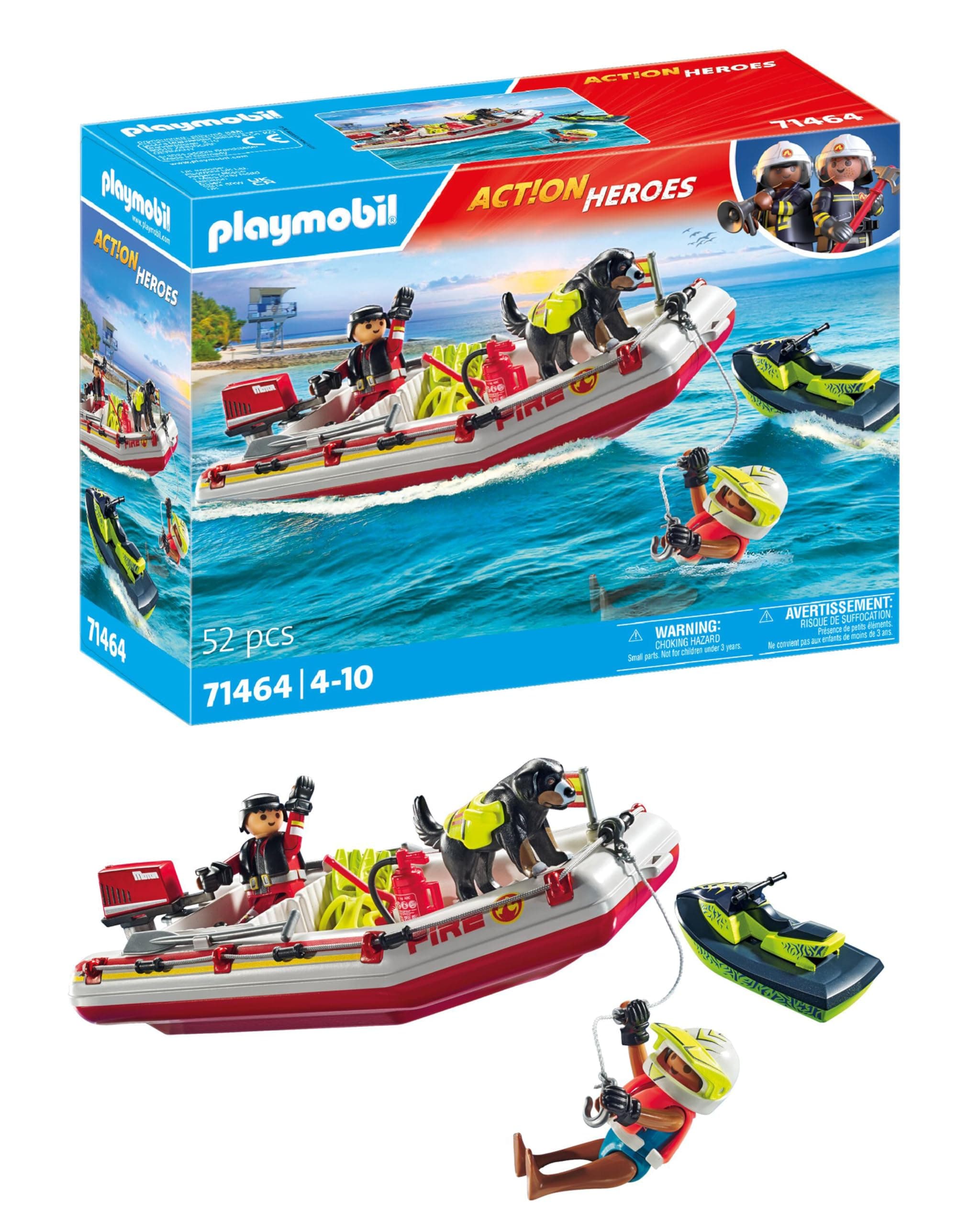 Playmobil Fireboat with Aqua Scooter & Firefighter - Ages 4+, Choking Haz. - Image 1