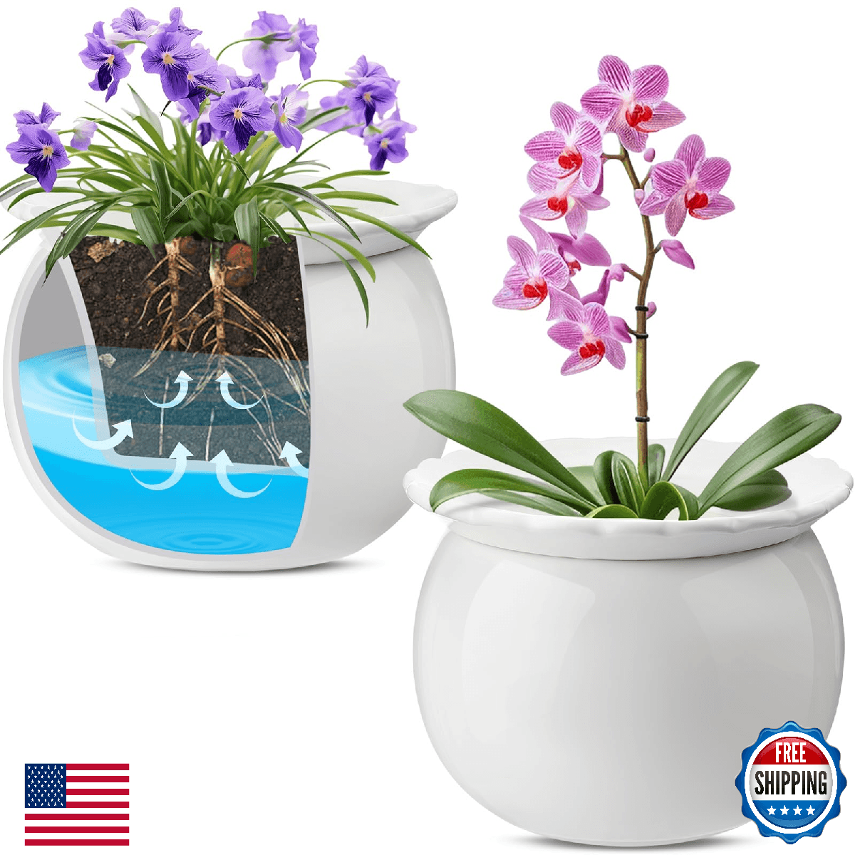 Suclain 2 Pcs African Violet Pots 6.5 Inch Self Watering Ceramic Indoor Plant Po - Image 1