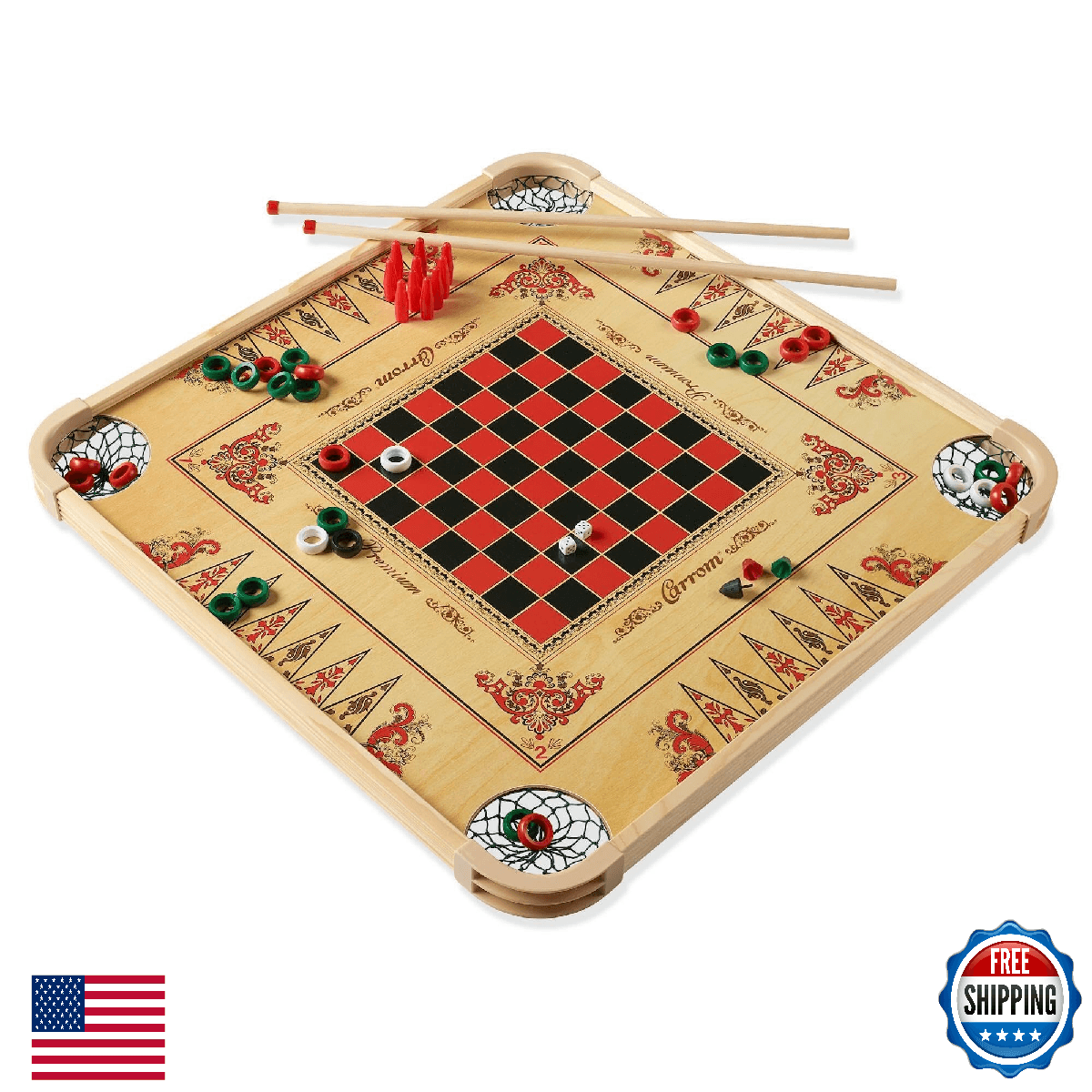 Carrom Board Game Set — Large Board Games for Adults & Children — Over 85 Board - Image 1