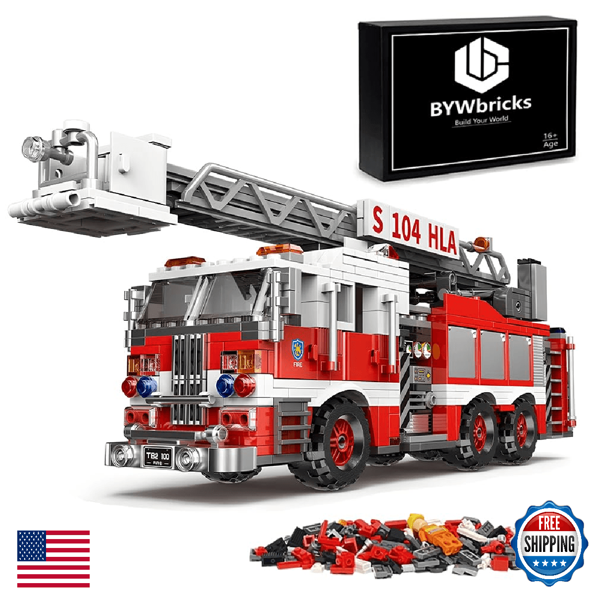 BYWbricks City Ladder Fire Truck Building Blocks Set 711 pcs Toy - Image 1
