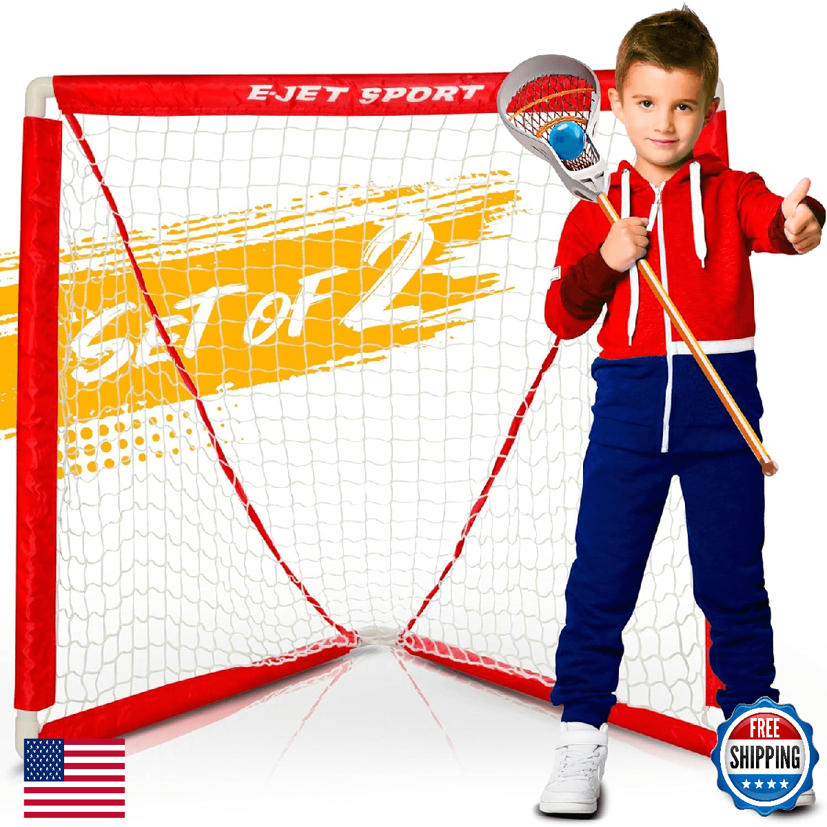 eJet-Sport 38"x38" Lacrosse Goal Set for Youth Kids Backyard Training Practice - Image 1