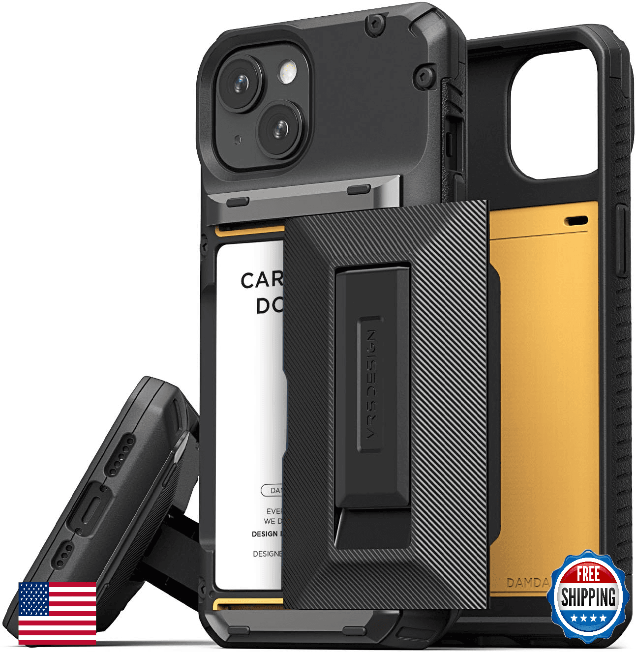 VRS DESIGN Damda Glide Hybrid Phone Case for iPhone 15 Wallet Kickstand Matte Bl - Image 1