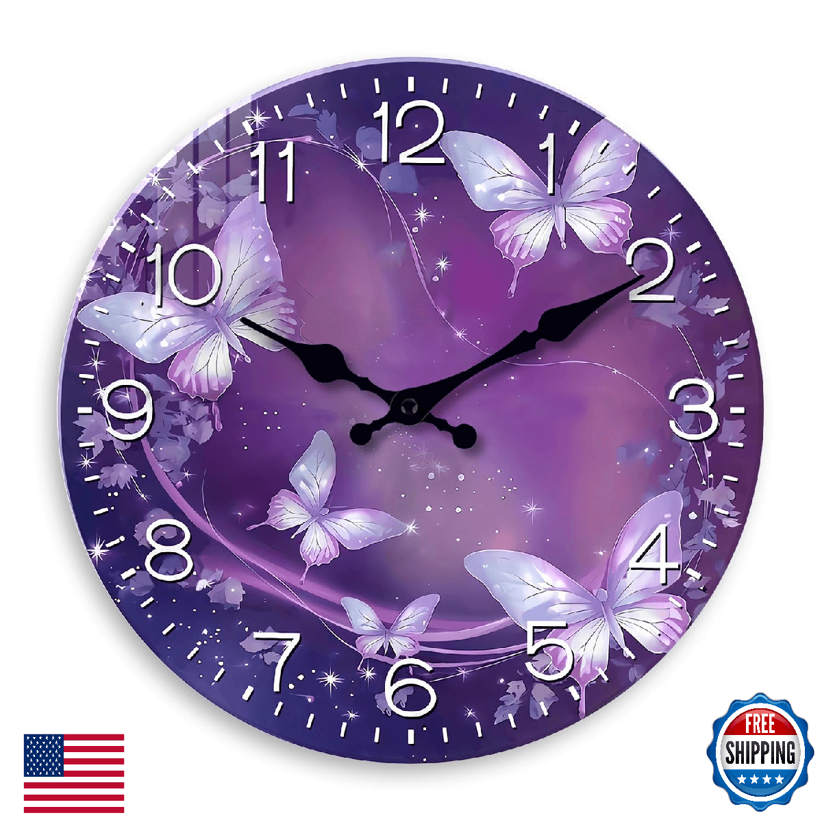 Constantplanet Butterfly Wall Clocks for Living Room Glass Purple Wall Clock for - Image 1
