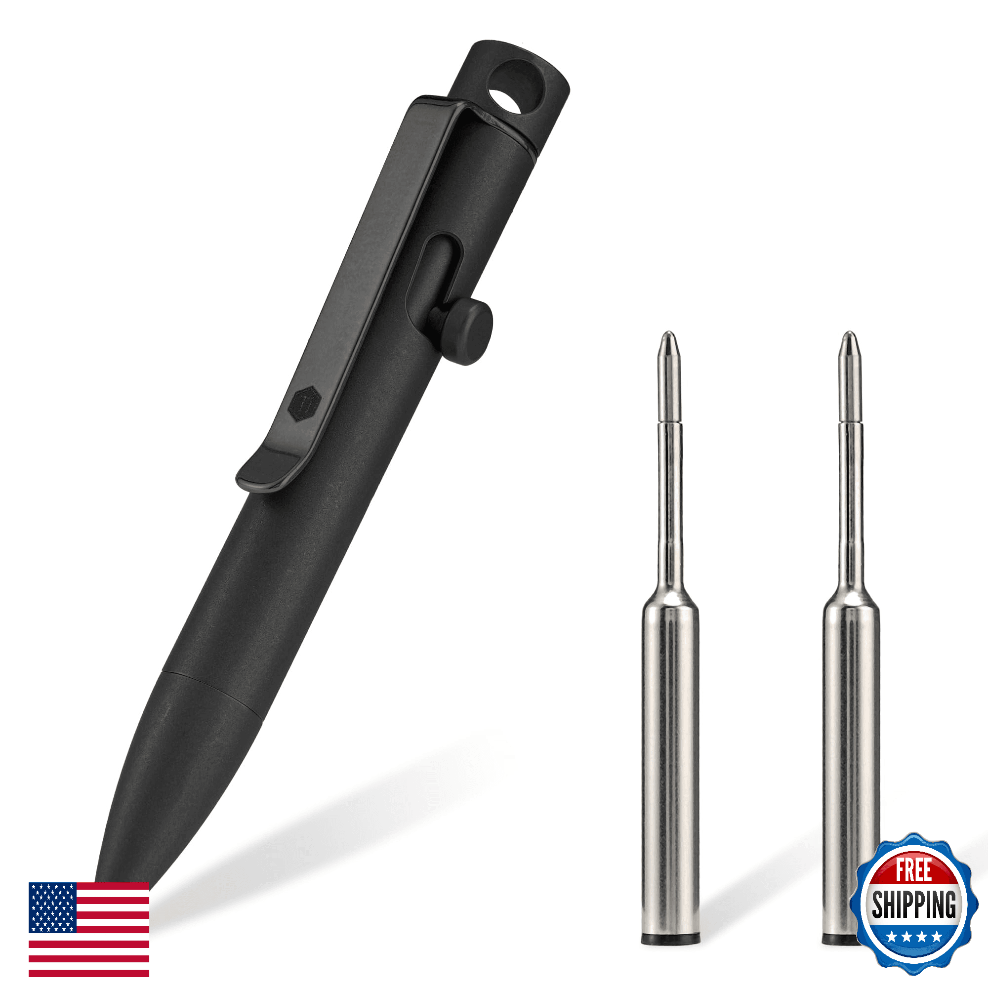 KeyUnity KP05BK Titanium Bolt Action EDC Pocket Ballpoint Pen w/ Clip - Image 1