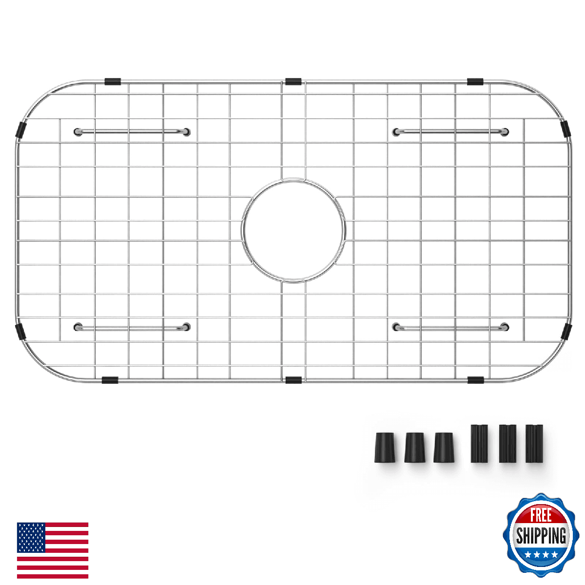 Sink Protector Grid 26-1/16" x 14-1/16", Centered Drain with Corner Radius 3-1/2 - Image 1