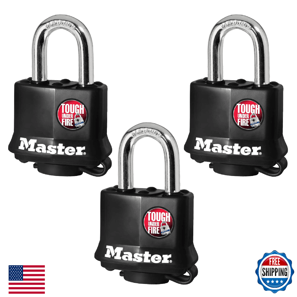 Master Lock 311TRI Keyed Alike Laminated Steel Padlock 3-Pack Black - Image 1