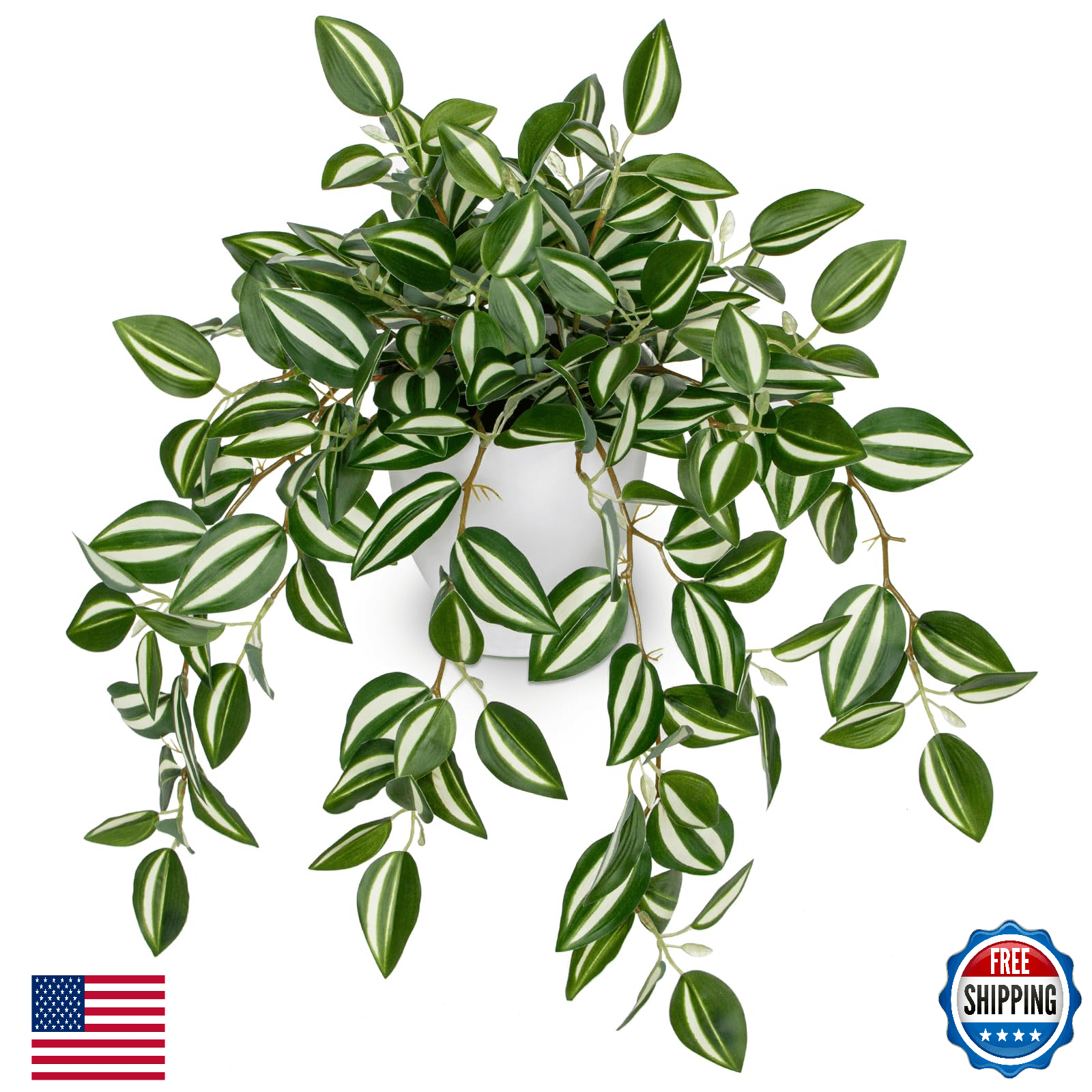 Briful 16" Artificial Potted Watermelon Peperomia Plant, Faux Silk, Indoor - Image 1