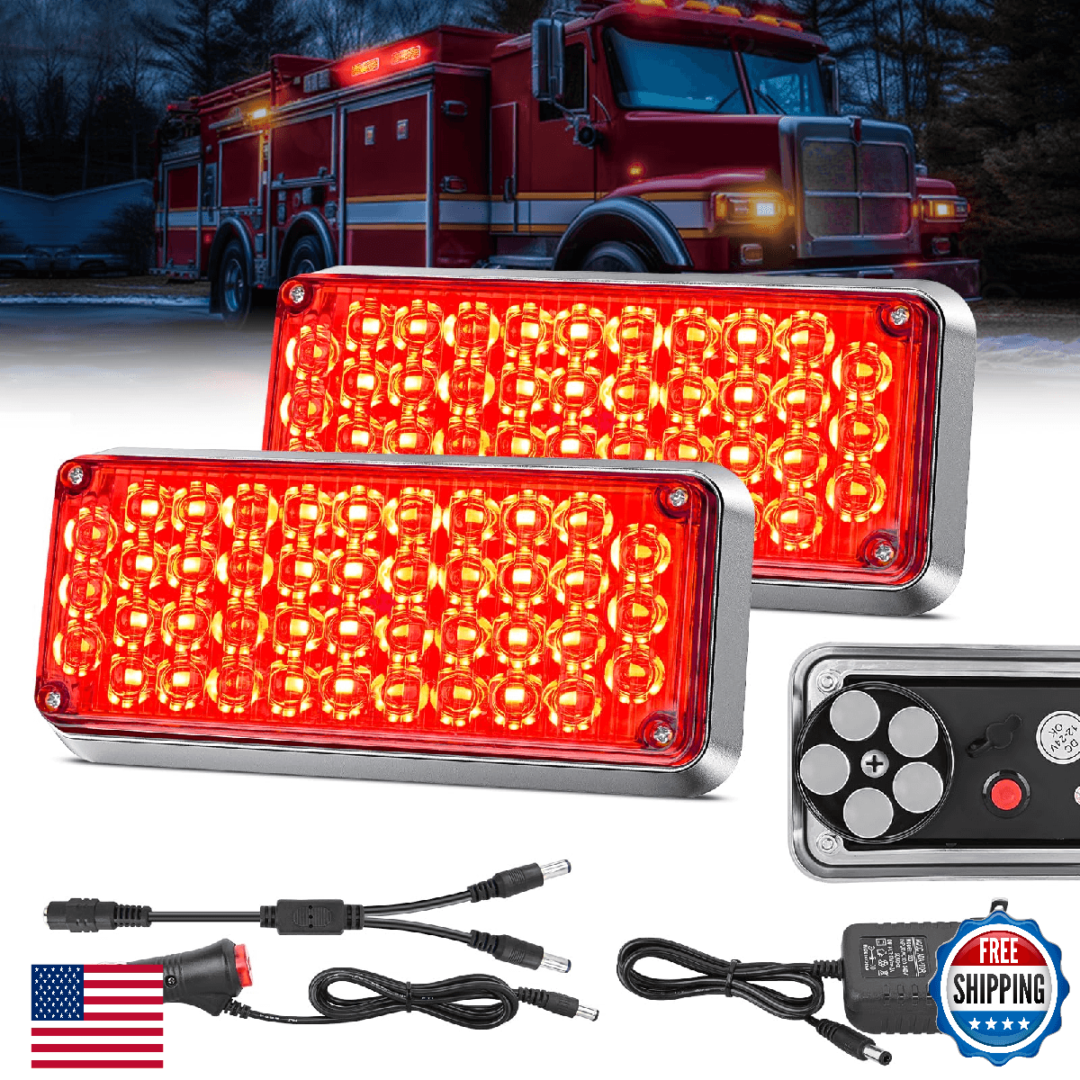 Nilight 2PCS 42LED Red Wireless Magnetic Strobe Warning Hazard Lights Portable - Image 1