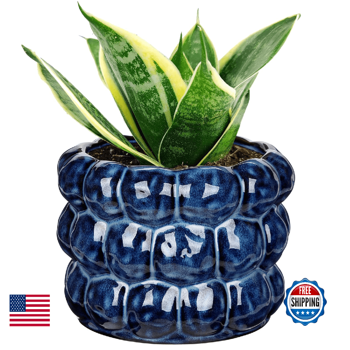 7.5 Inch Ceramic Planter Pot for Indoor Plants with Drainage Hole Bubble Flower - Image 1