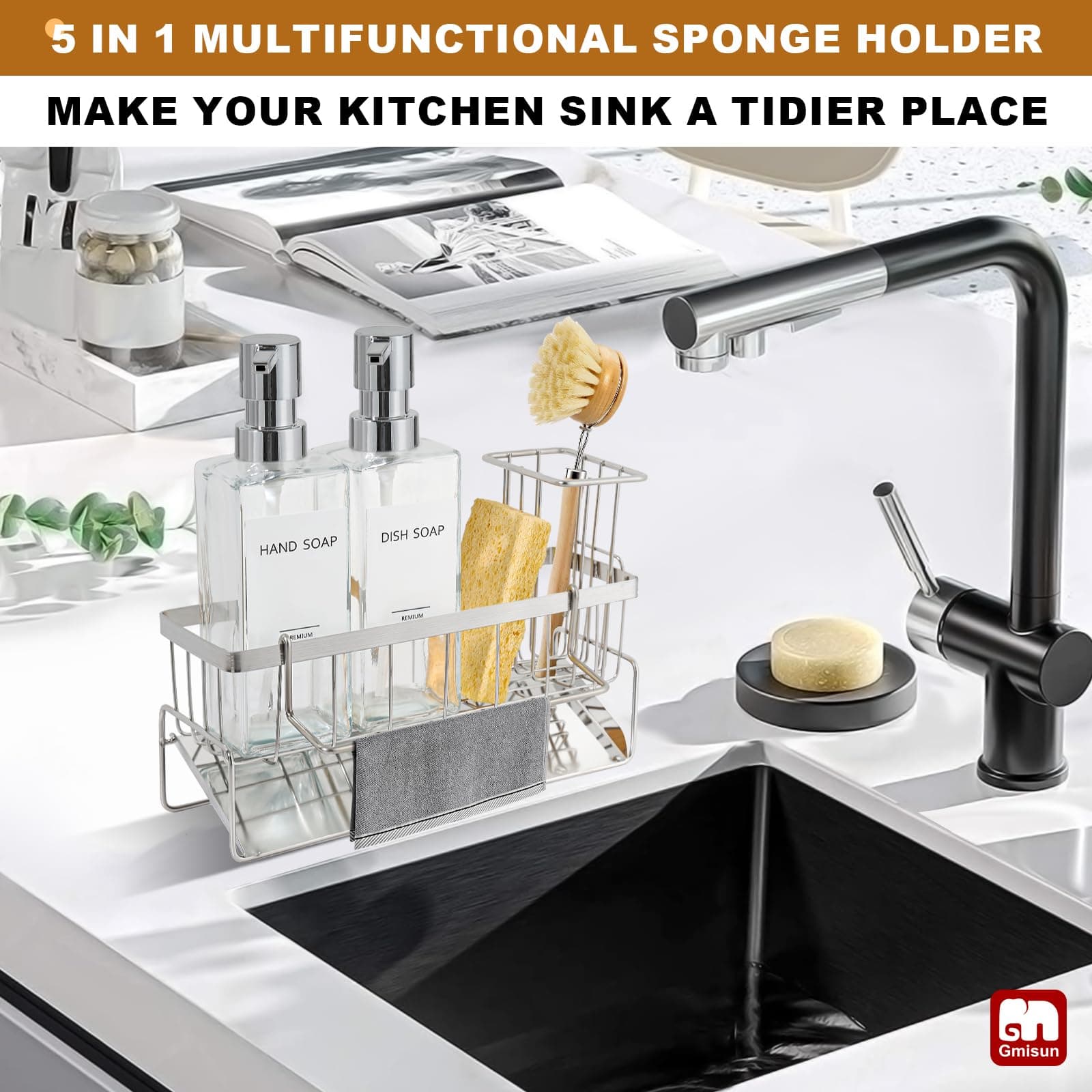 GMISUN Kitchen Soap Dispenser, 12 Fl oz/350ml Clear Dish Soap Dispenser with Sil - Thumbnail 2