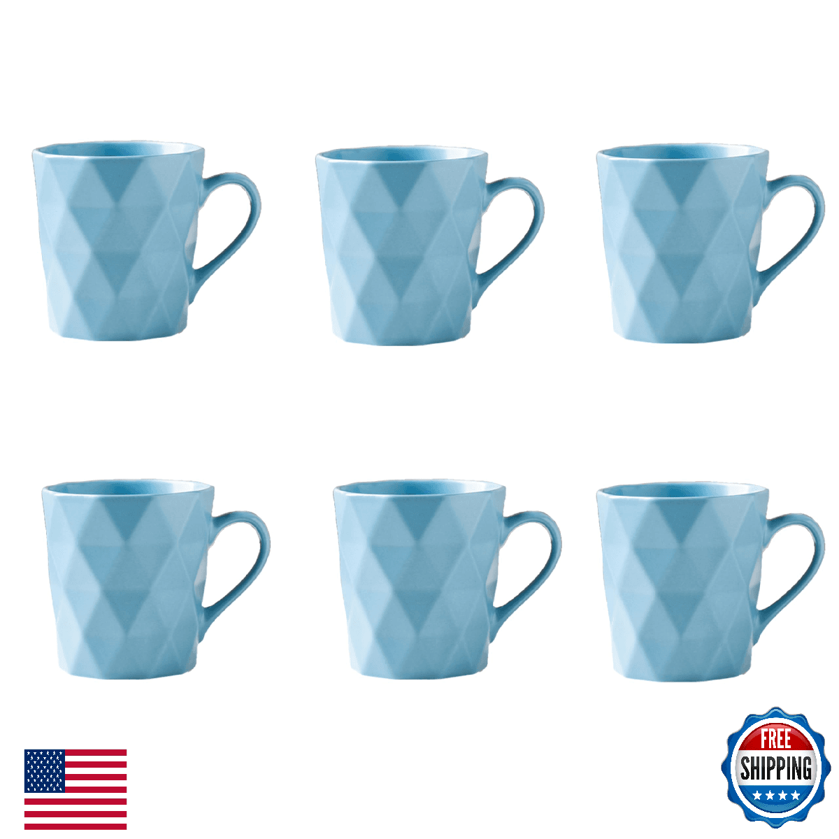 MIWARE 11 Ounce Porcelain Mugs, Set of 6, Tea & Cocoa, Blue, Matte - Image 1