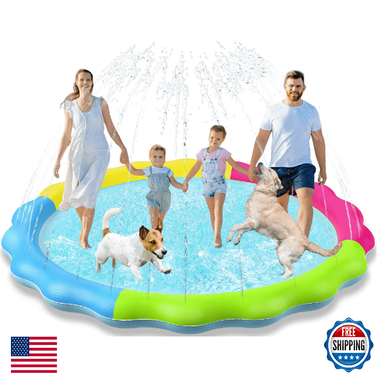 Kids Dog Splash Pad Sprinkler - Jasonwell Non Slip Dog Sprinkler Pad Splash Pool - Image 1