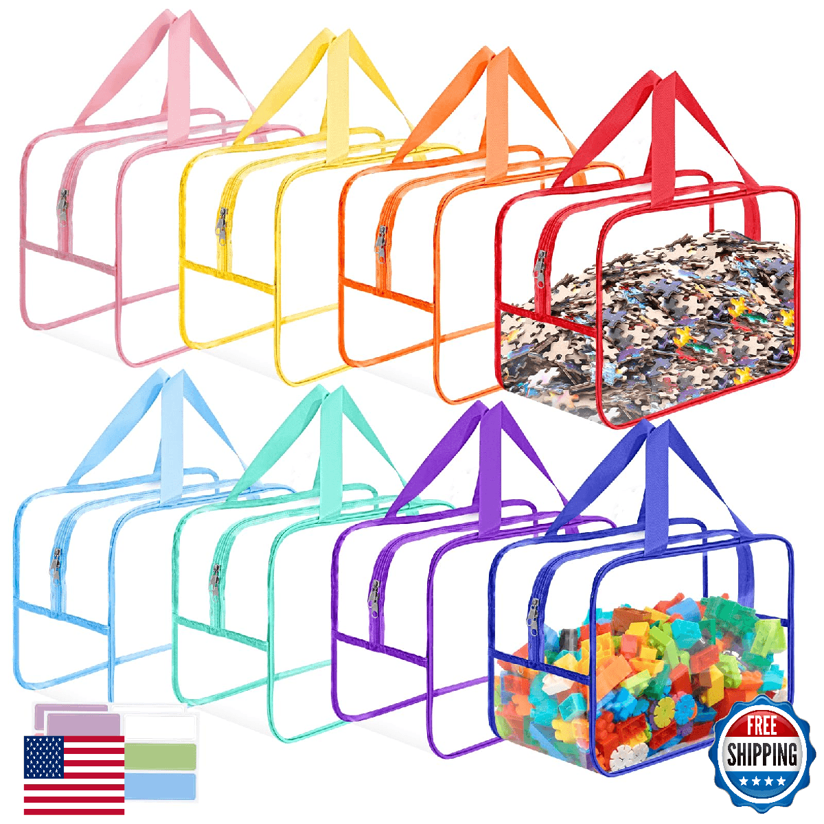 8 Packs Widen X-Large Toy Storage Bags 12.6×9.25×6.9In with Labels, Reusable Cle - Image 1