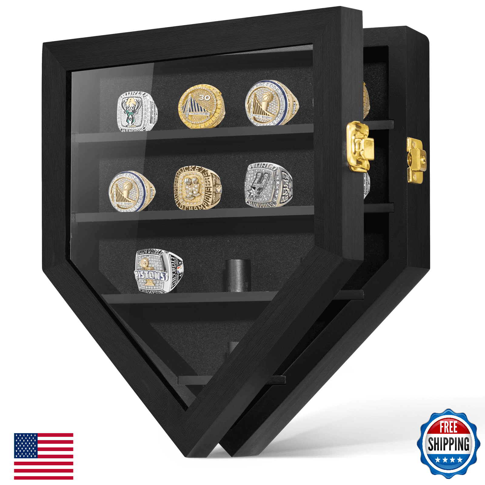 Kacorn Championship Ring Display Case, 12 Ring Posts Sports Ring Display Case Wo - Image 1