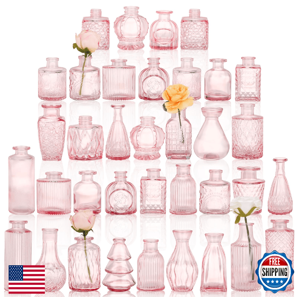 36pcs Pink Glass Bud Vase Set, Small Flower Vases for Centerpieces in Bulk, Mini - Image 1