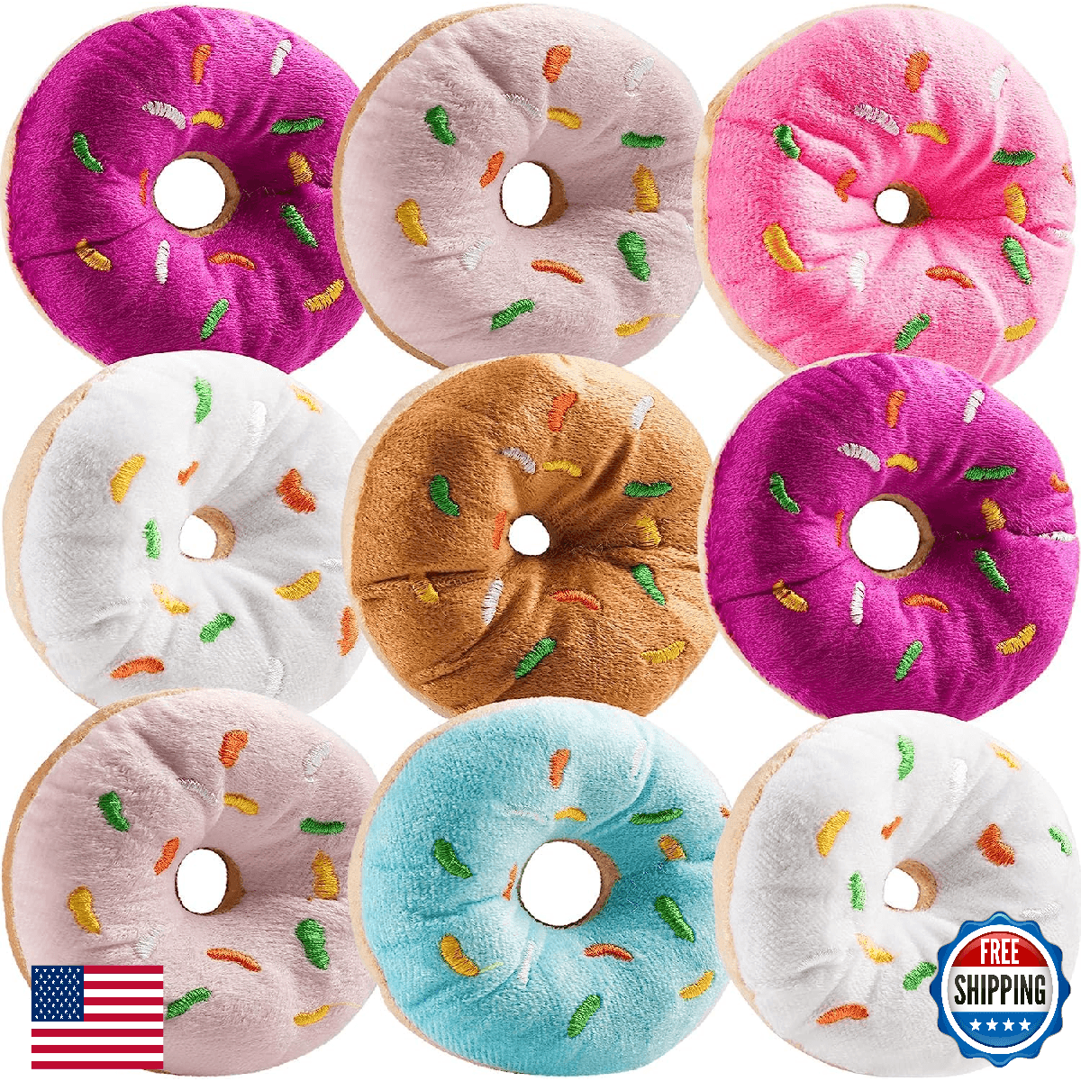 Bedwina Plush Donuts with Sprinkles - (Pack of 24) 1 Dozen Stuffed Donut Pillow - Image 1