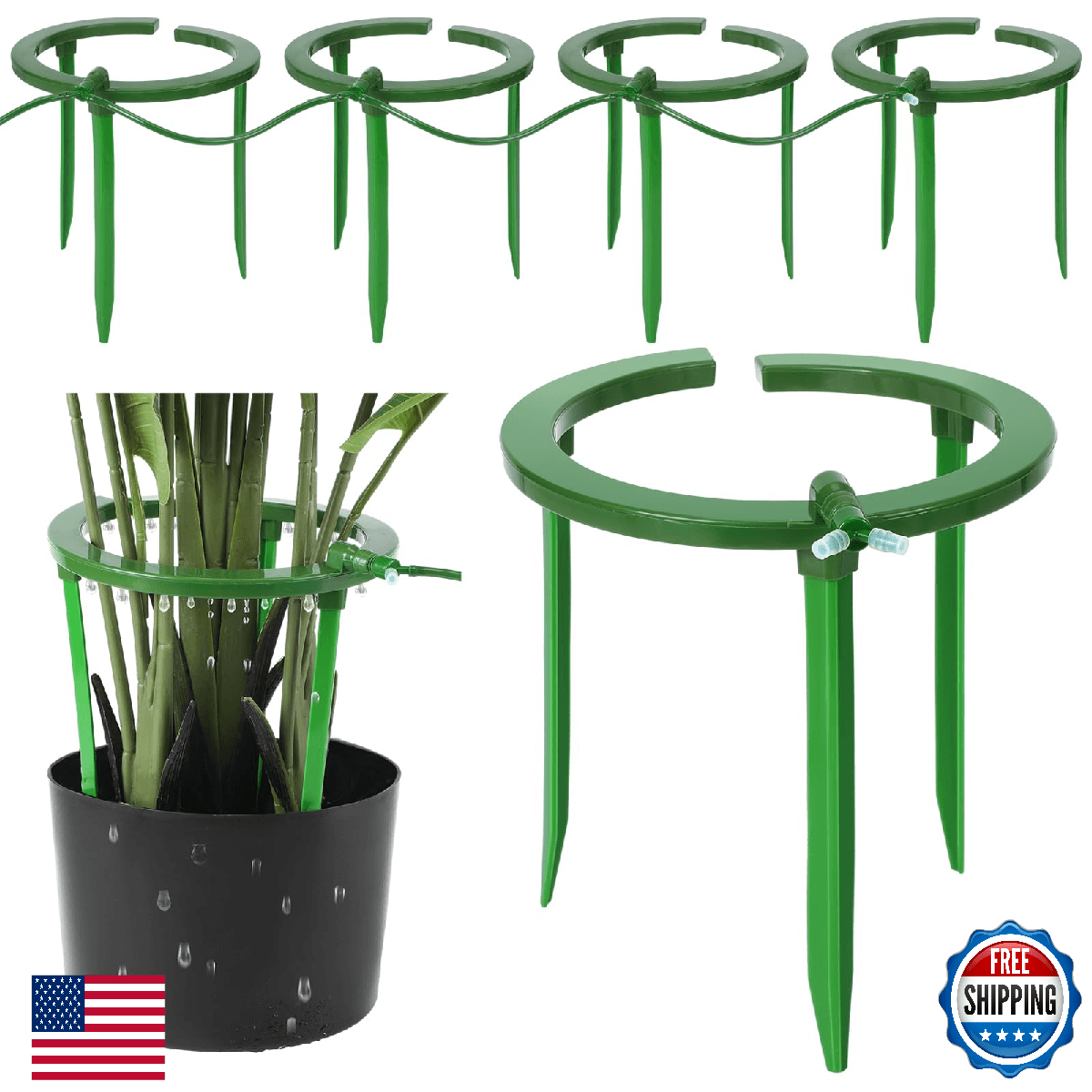 Tujoe 4 Sets Water Ring 3 Leg Support Drip Emitter Drip Ring with 1/8 Inch Barbe - Image 1