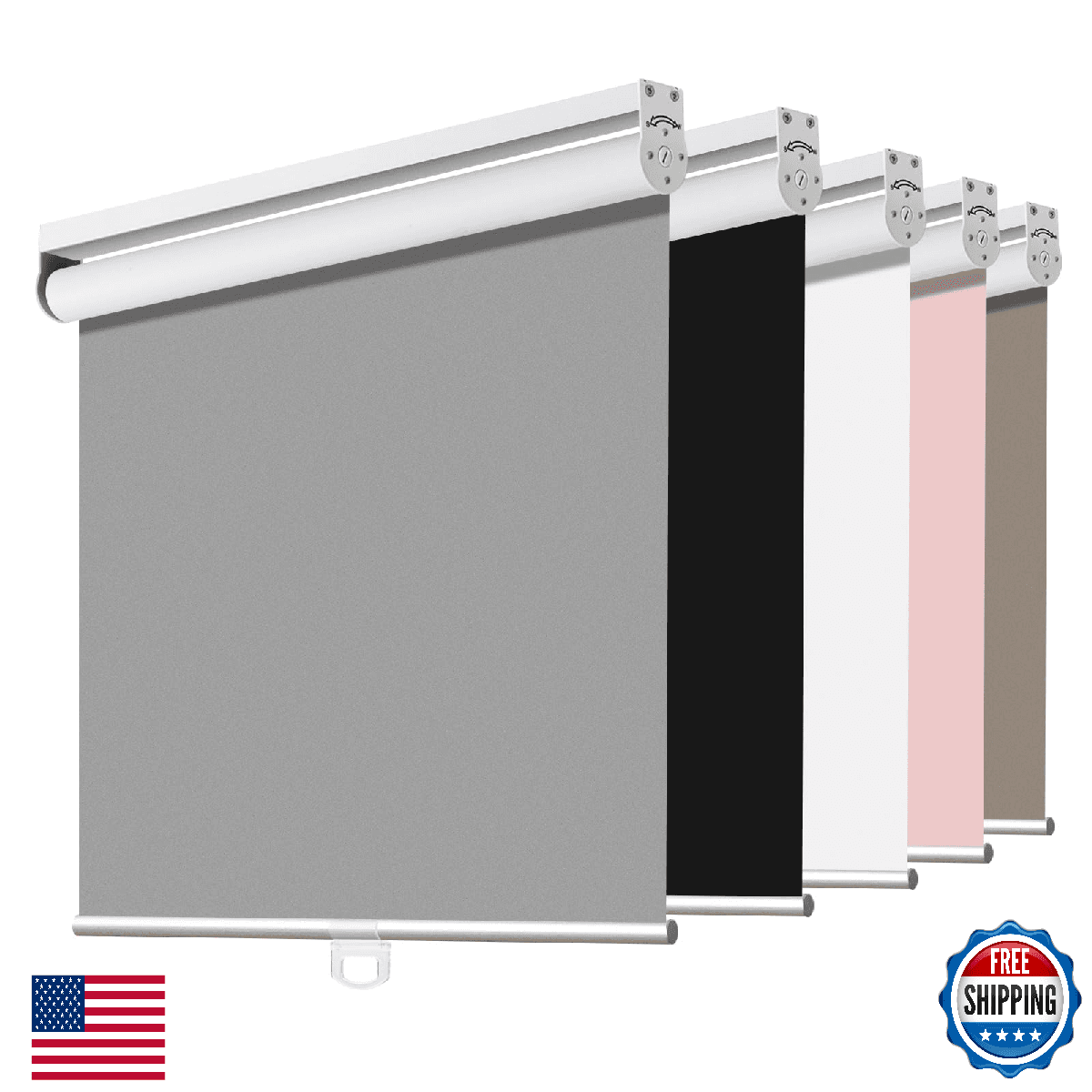 Joydeco 37" Cordless Blackout Roller Shade Grey Fabric Blinds Window - Image 1