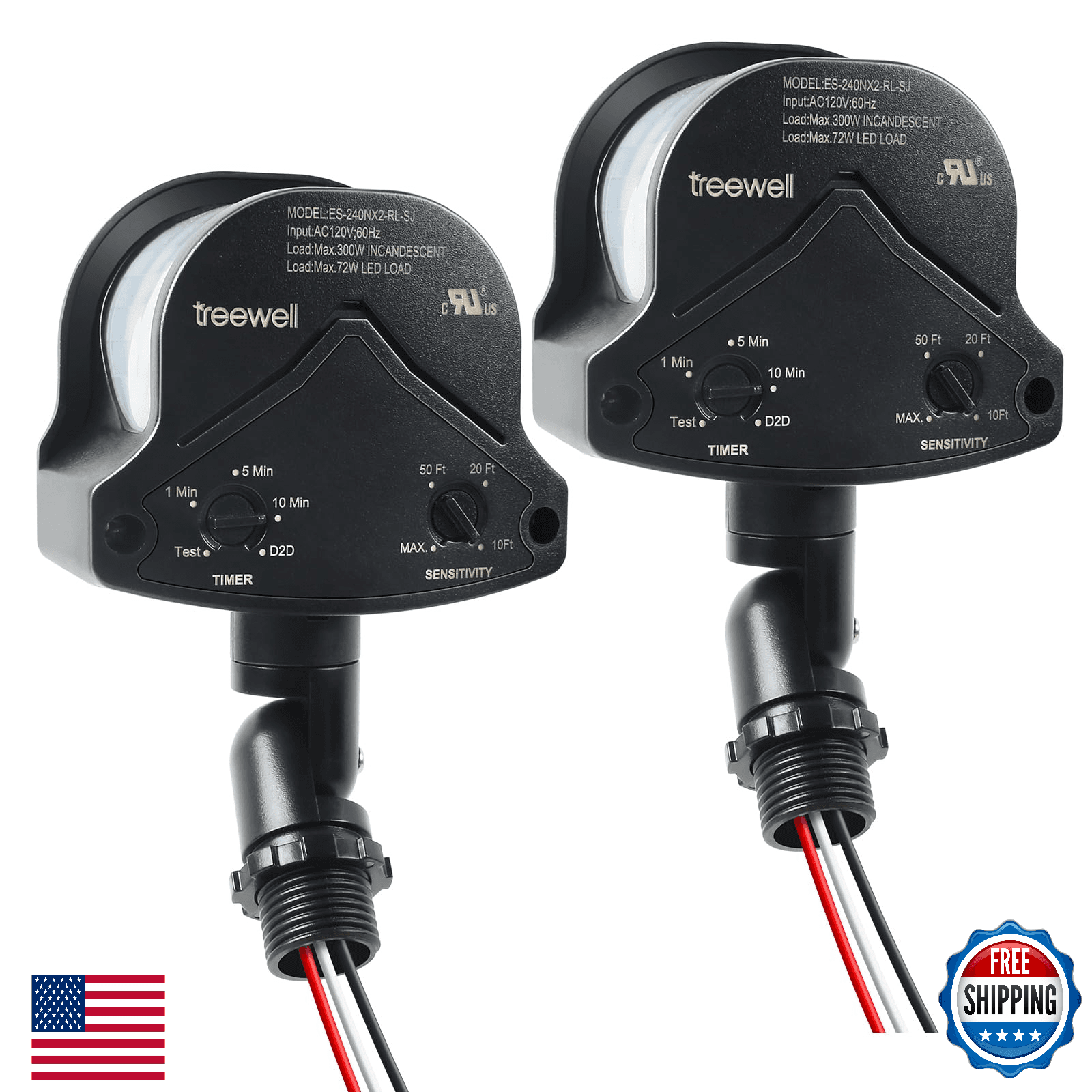 TREEWELL 2-Pack 240° Motion Detector Replacement, Adjustable Delay Time - Image 1