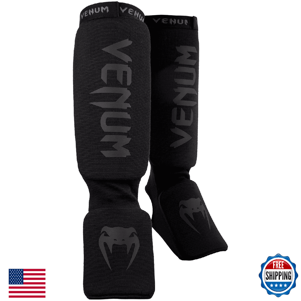 Venum Kontact Shinguards - Black/Black, One Size - Combat Sports - Image 1
