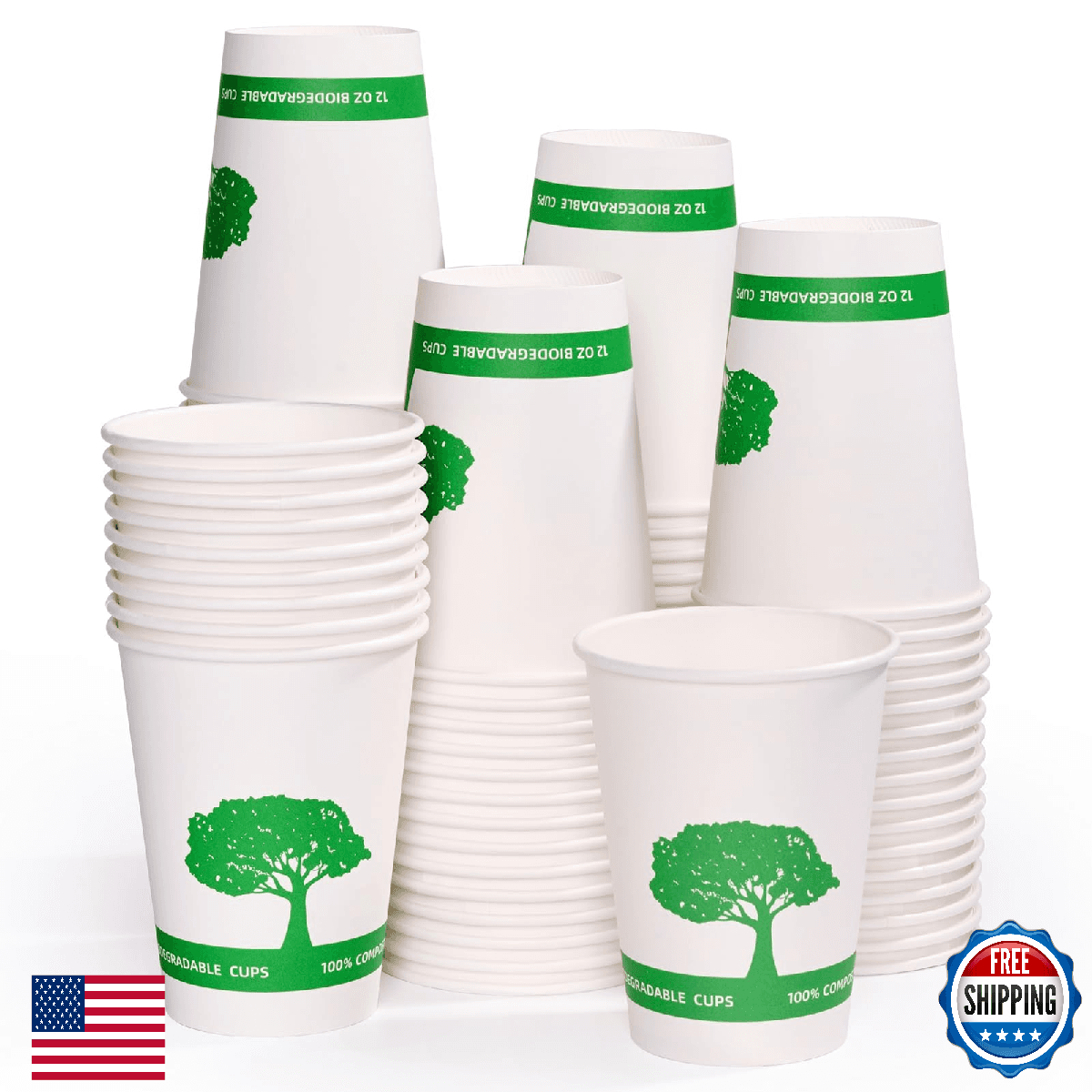 Vplus 270pk 12oz Compostable Biodegradable Disposable Hot/Cold Paper Cups - Image 1