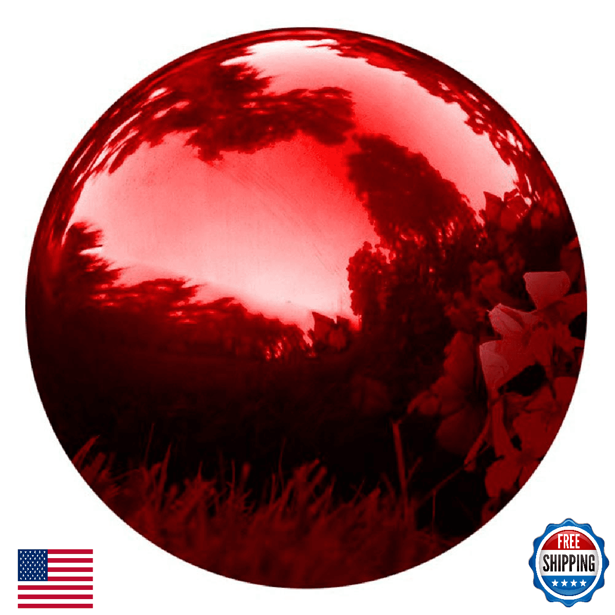 HomDSim 30 cm/12 inch Diameter Gazing Globe Mirror Ball,Red Stainless Steel Poli - Image 1
