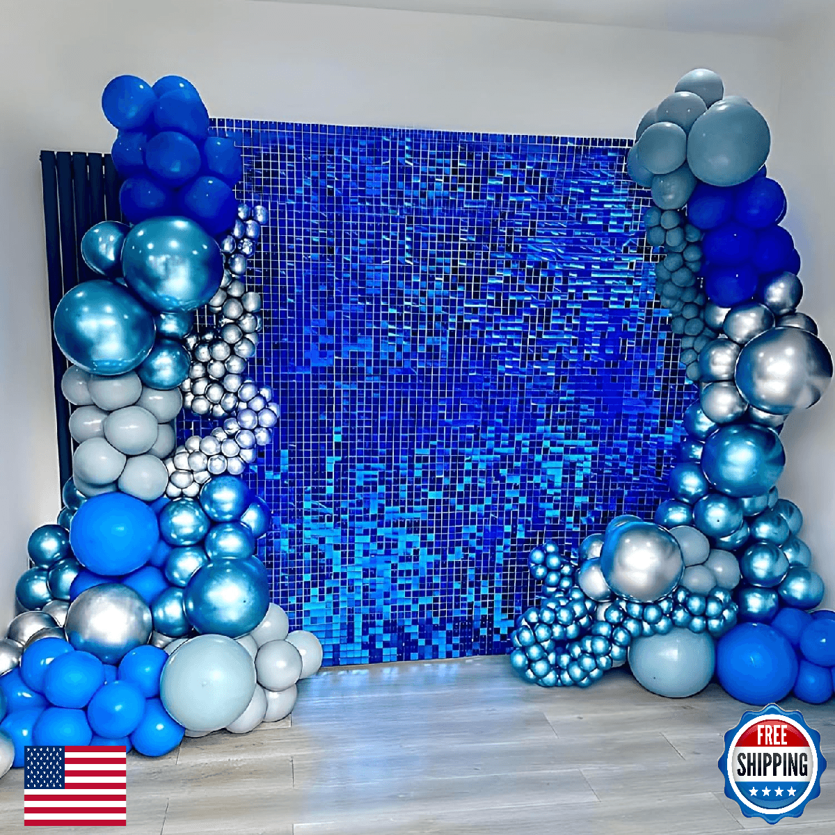 Navy Shimmer Wall Backdrop Metallic Backdrop - 36 Pcs Square Sequin Wall Panels
