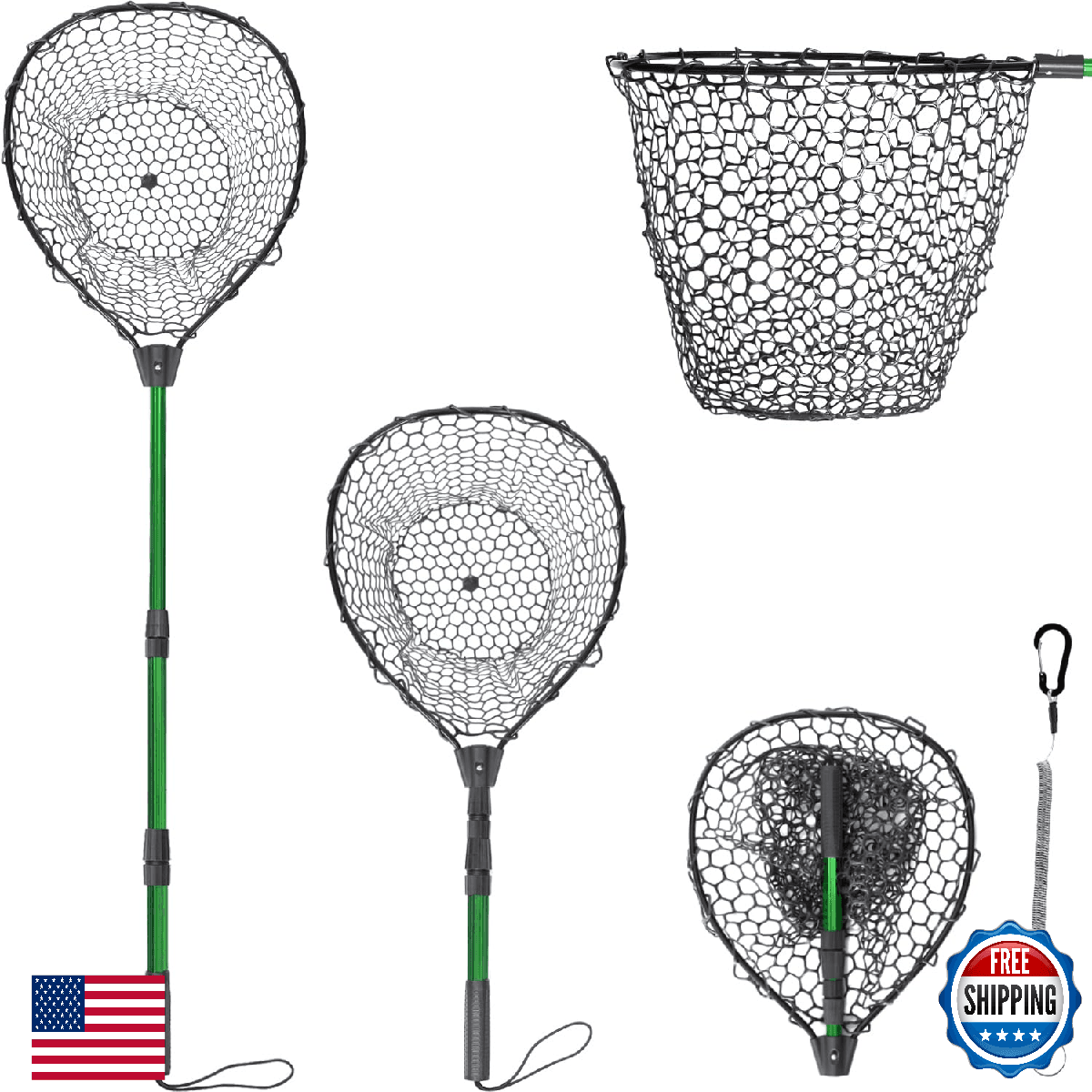 Rubber Fishing Net with Handle - Telescoping Fish Nets for Fishing, Aluminum All - Image 1