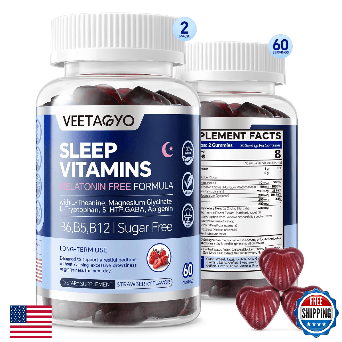 Melatonin-Free 5-HTP GABA L-Theanine Gummies for Adults & Kids 12+ USA Made - Image 1