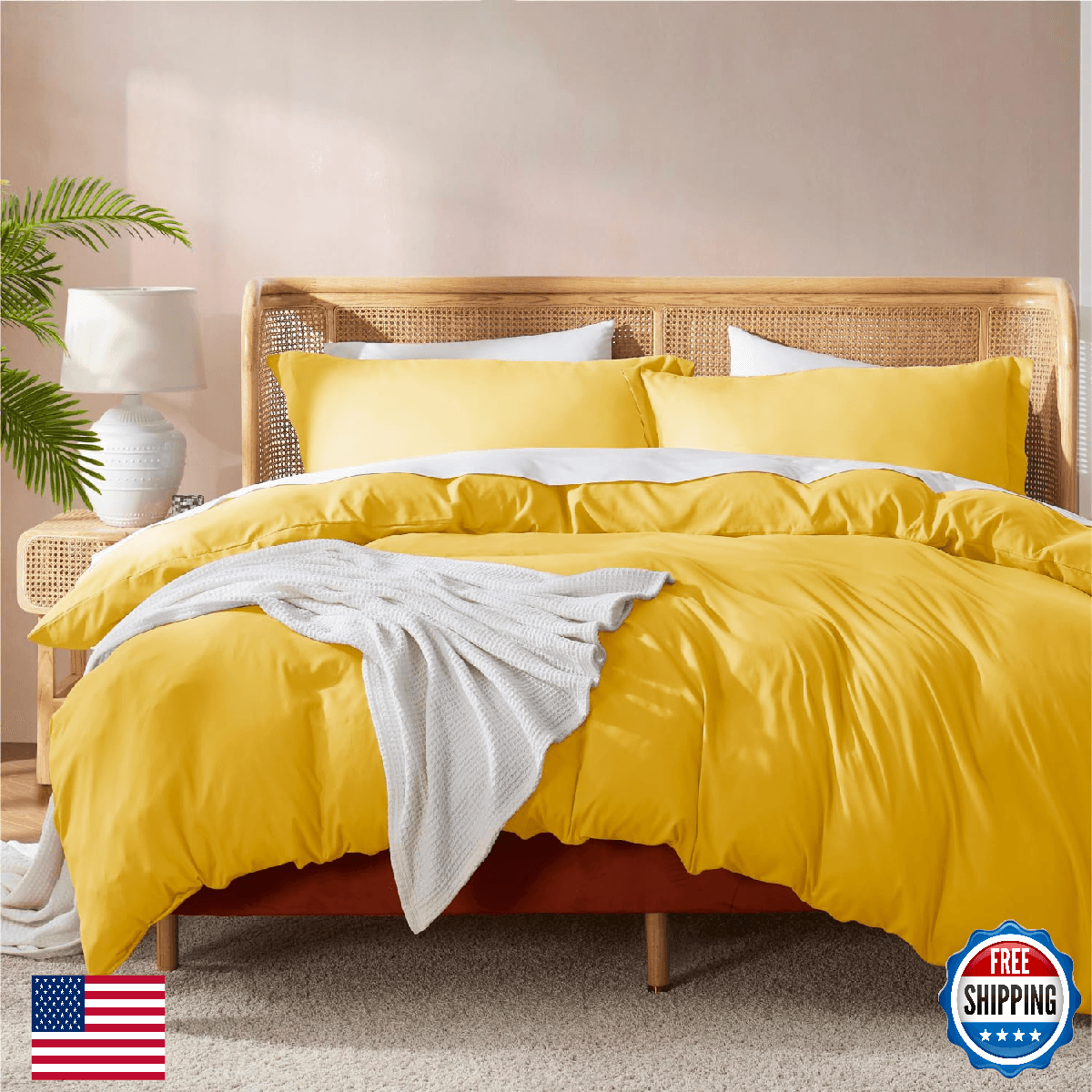 Nestl Full Duvet Cover Set with Comforter Insert - Yellow 4 Piece 80x90 Duvet Co - Image 1
