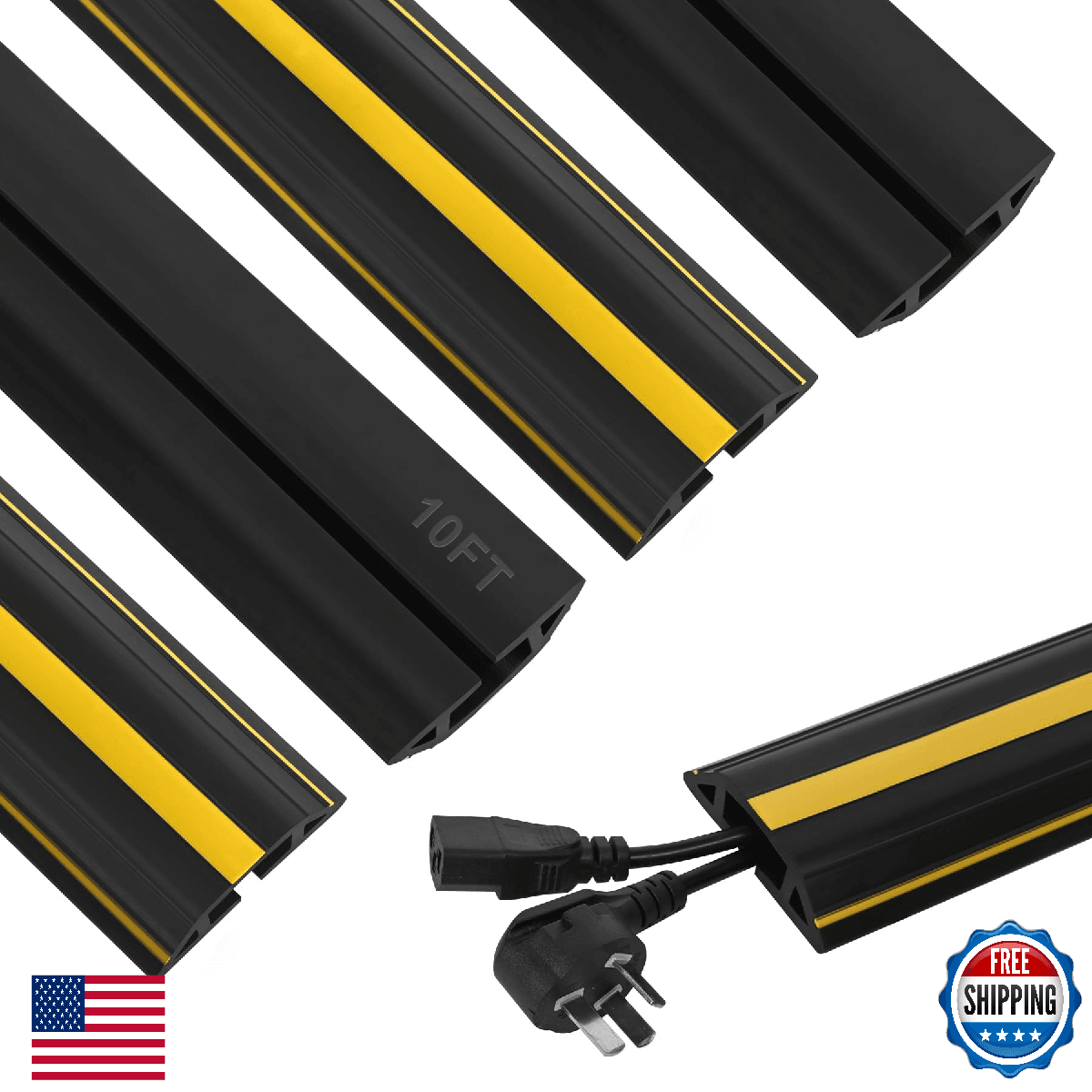 Heavy Duty PVC Floor Cord Cover 10ft 2 Pack Cable Protector, Floor Strip Extensi - Image 1