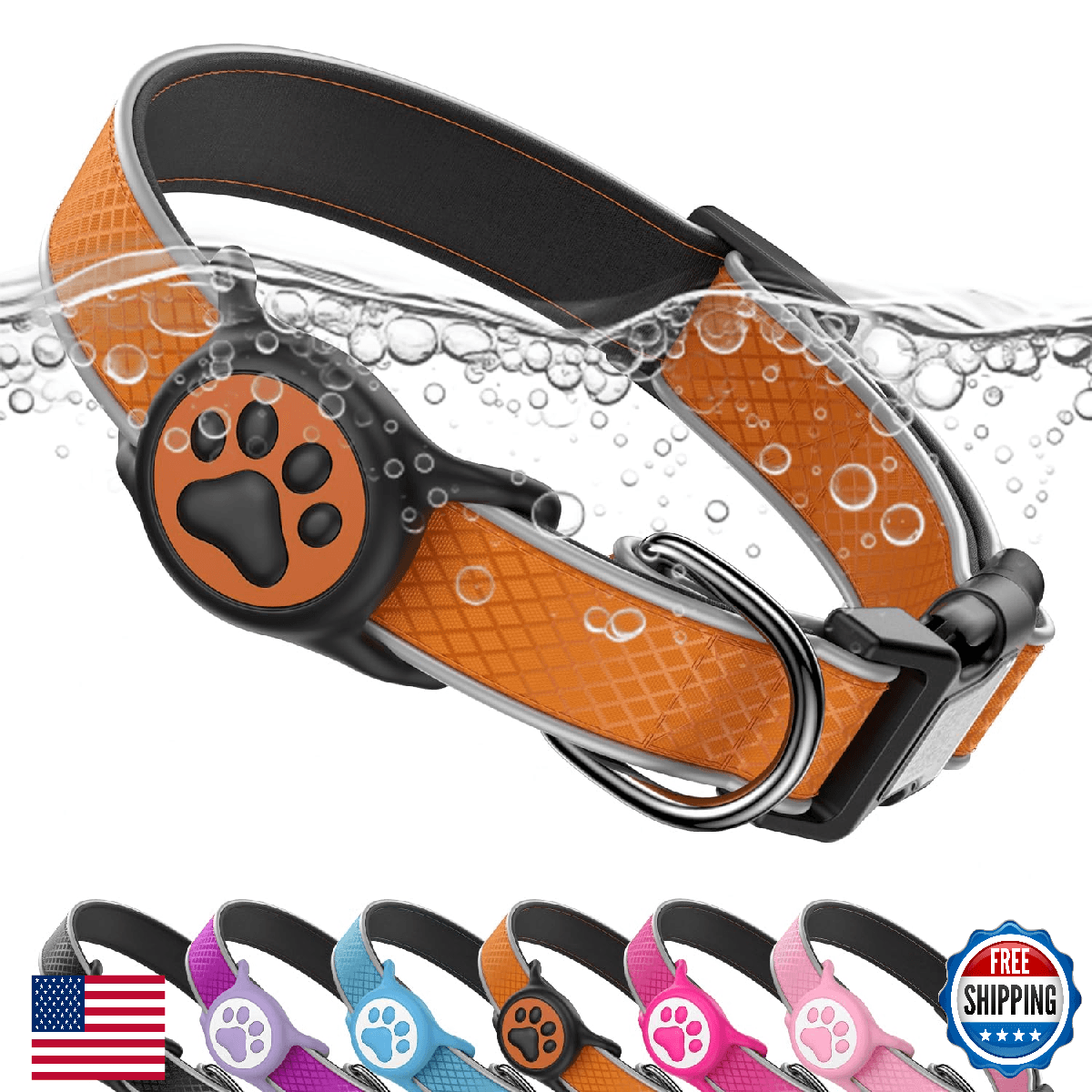 Airtag Dog Collar IPX8 Waterproof Reflective Soft Padded Safety Lock Buckle Medi - Image 1