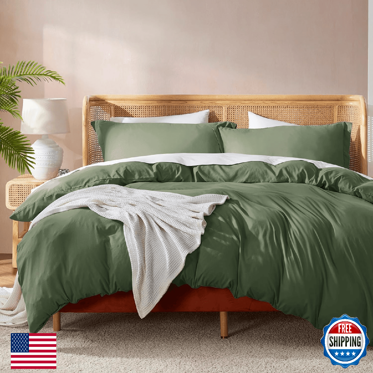 Nestl Twin Duvet Cover Set with Comforter Insert - Olive Green 3 Piece 68x90 Duv