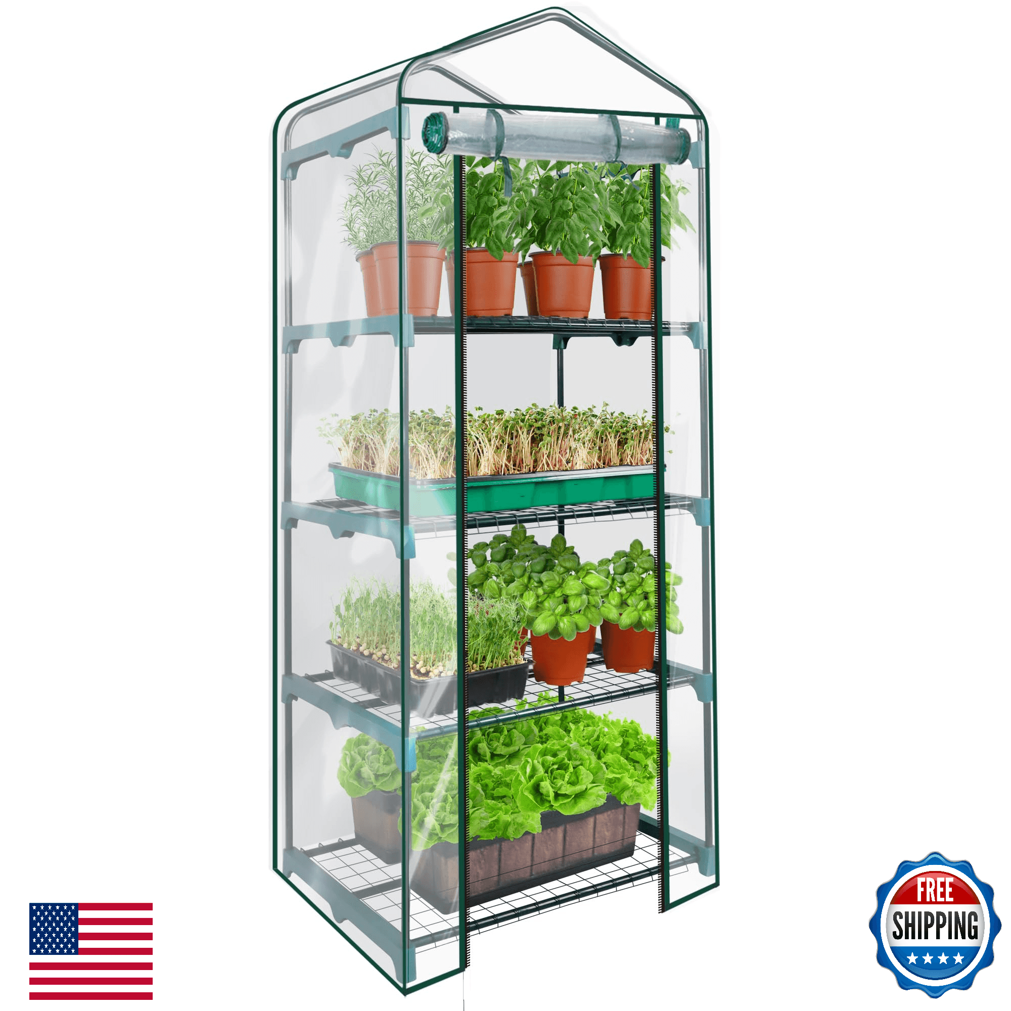 KOL 4-Tier Mini Greenhouse - PVC Clear Cover & Steel Frame - Portable Small Gree - Image 1