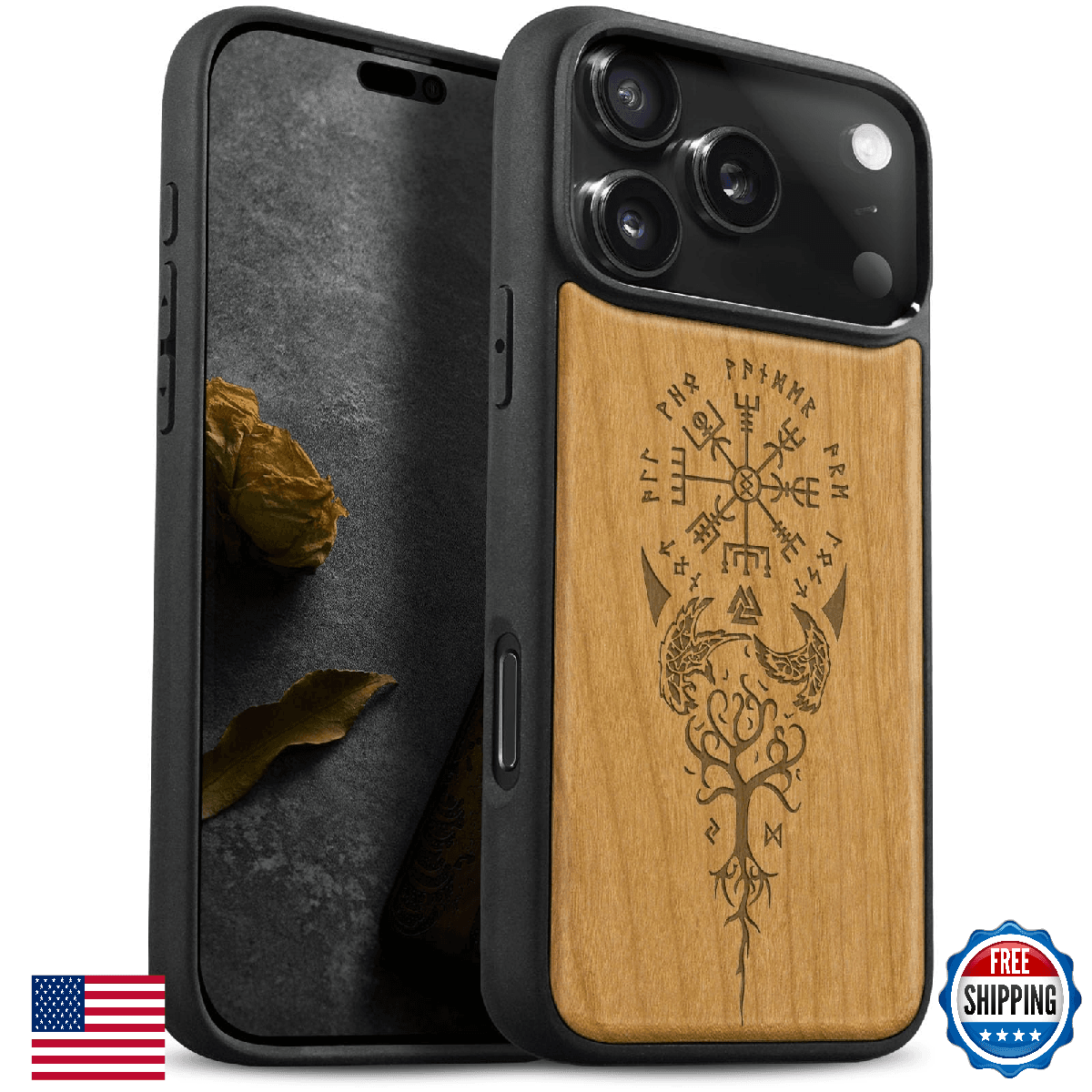 Carveit Magnetic Wooden Case for iPhone 17 Pro Case, Wood Artisan Engraved & Bla - Image 1