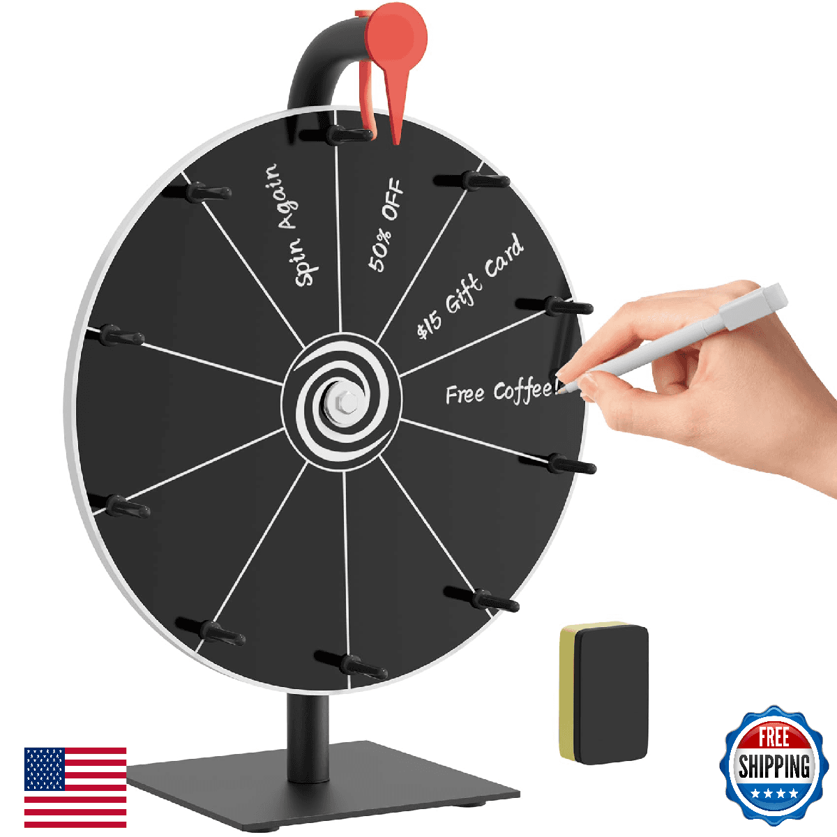 12 Inch 10 Slots Prize Wheel Spinner with Stand, Spinning Wheel for Prizes with