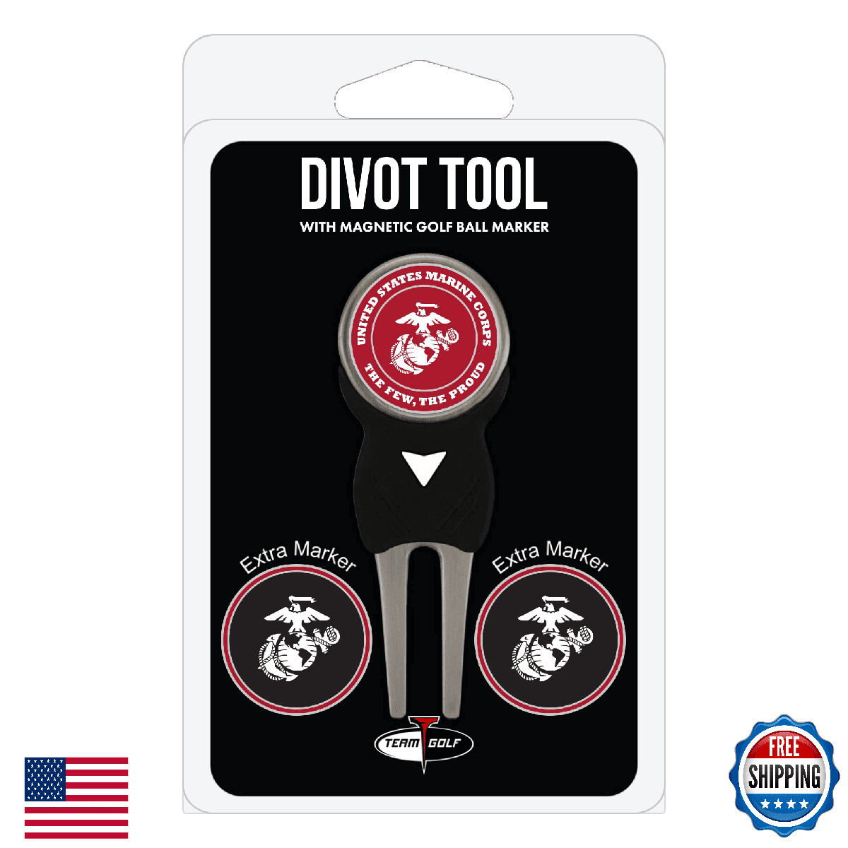 Team Golf Military Marines Divot Tool Pack w/ 3 Golf Ball Markers, Nickel Finish