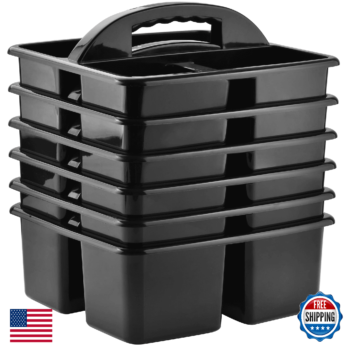 ALINK 6-Pack Plastic Classroom Caddy Organizer 3-Compartment, Teacher Supplies