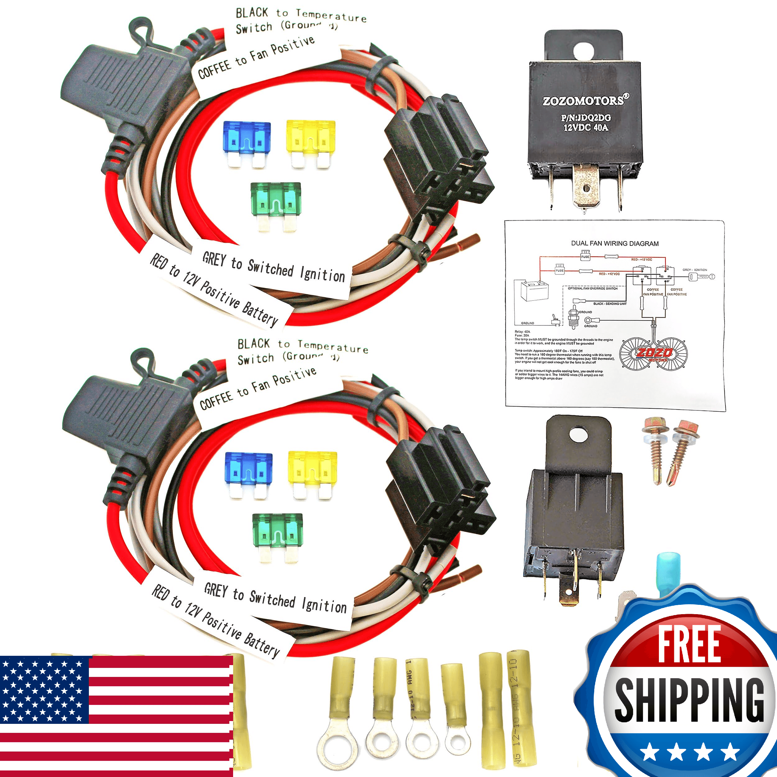 ZOZOMOTORS Dual Electric Radiator Cooling Fan Relay Kit w/ Thermostat - Image 1