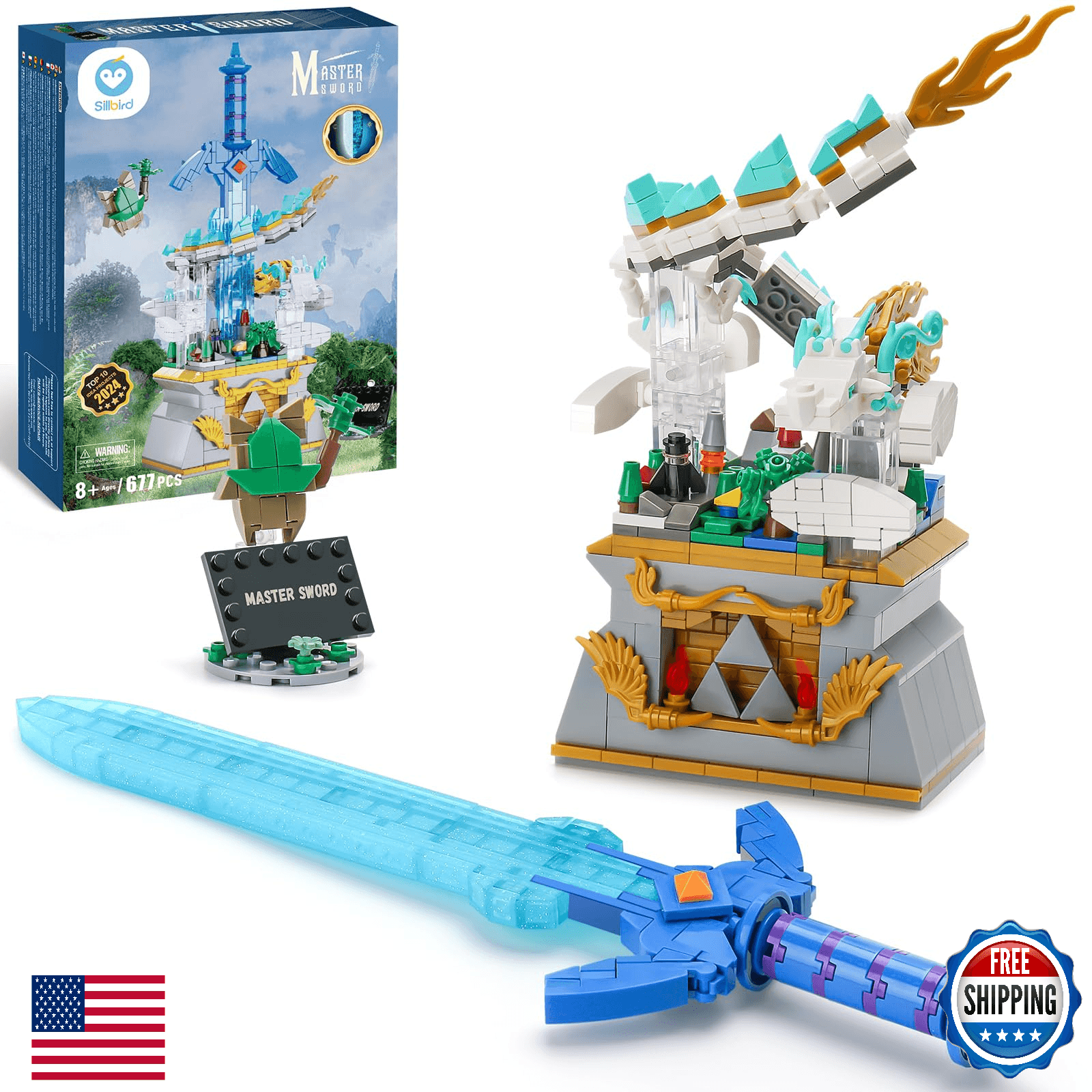 Sillbird BOTW TOTK Glowing Master Sword Building Set w/ Dragon - 12.2" - Image 1