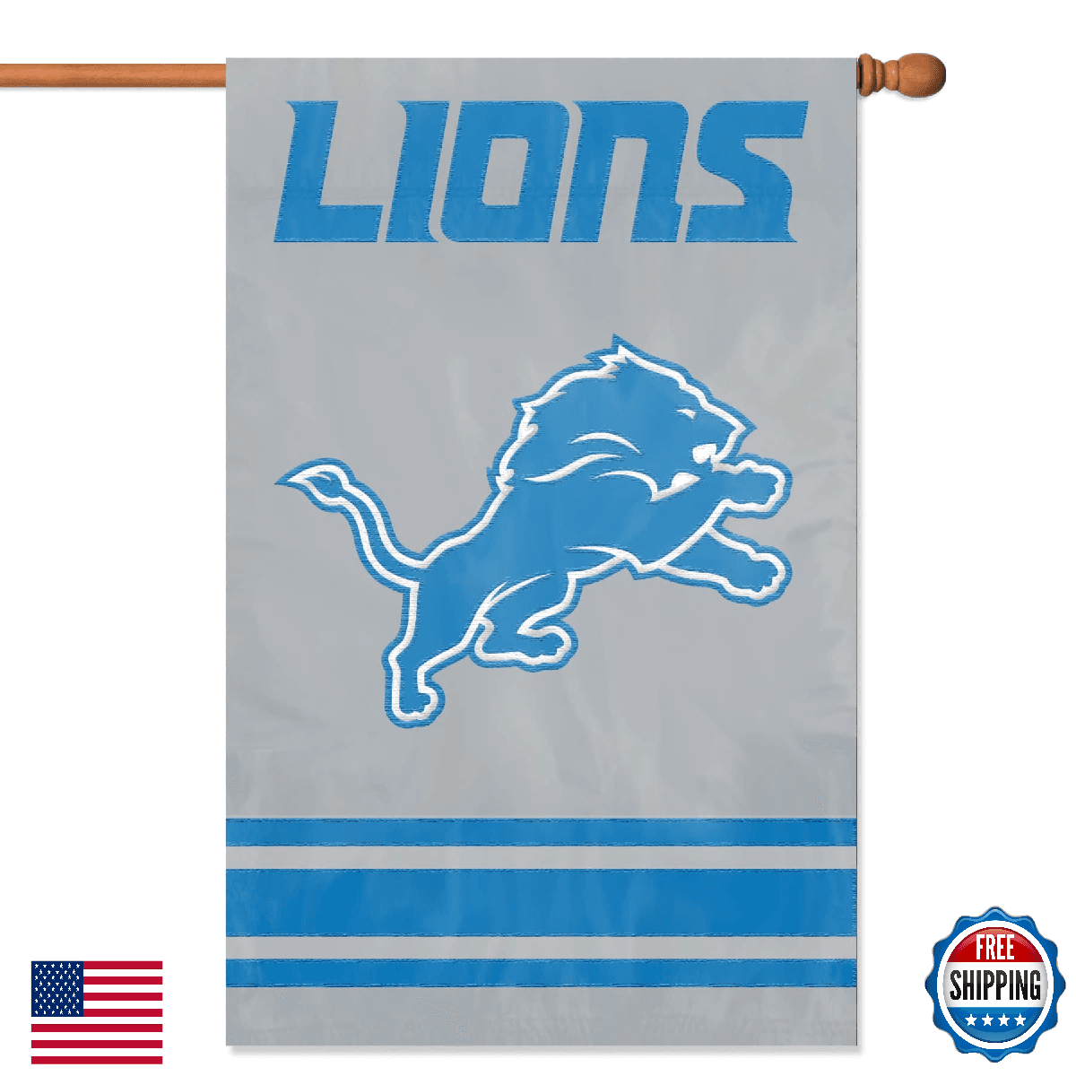 Party Animal Detroit Lions NFL Flag Banner 44"x28" Applique - Image 1