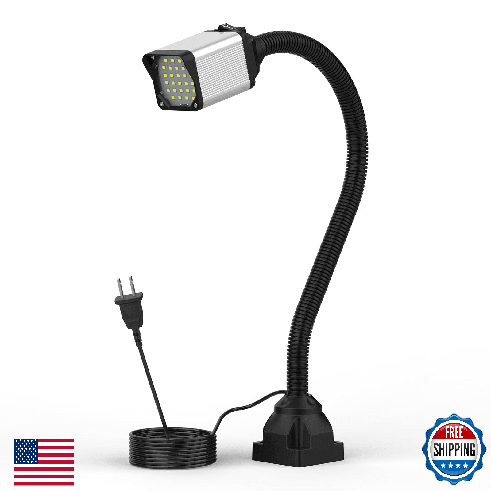 LED Lathe Work Light, 20in Flexible Gooseneck, 28 LEDs, 1200 Lumen - Image 1