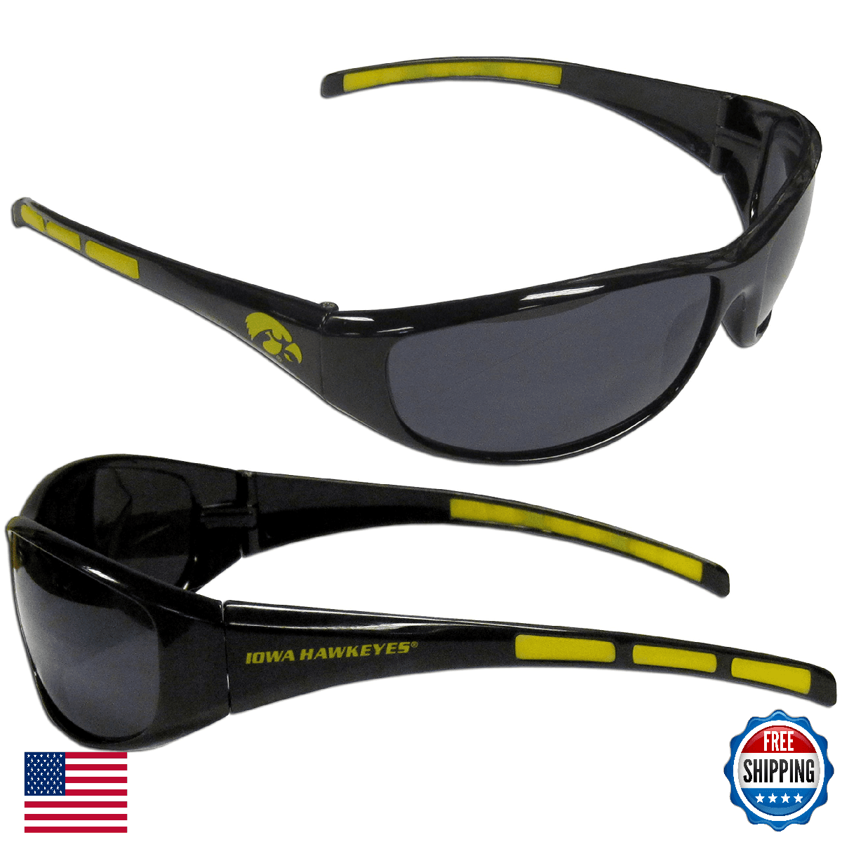 Iowa Hawkeyes Wrap Sunglasses - Black NCAA Adult, UV 400 Protection - Image 1