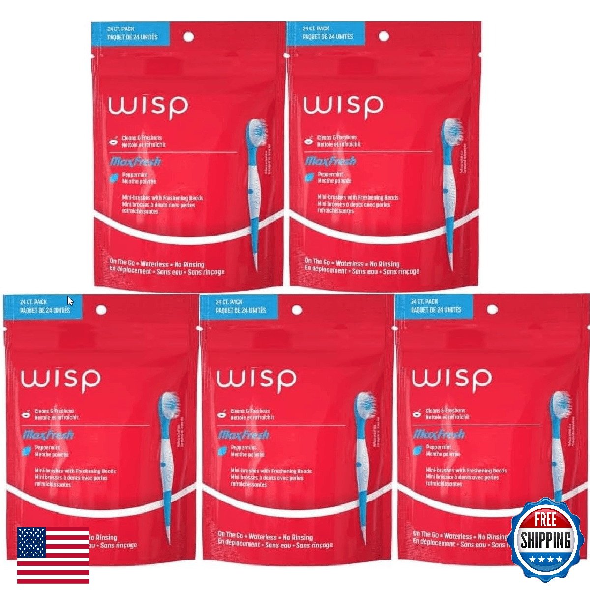 Colgate Max Fresh Wisp Disposable Mini Toothbrush Peppermint 24 Count 5-Pack - Image 1
